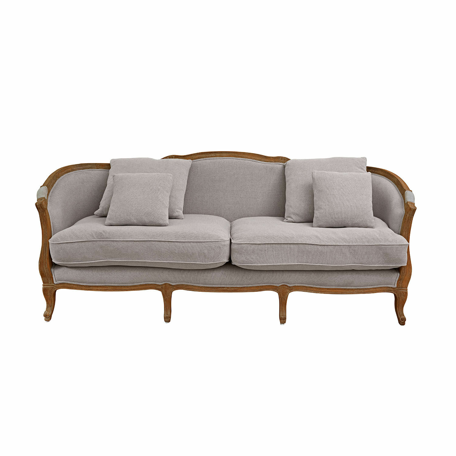 Sofa Monneville in hellgrauem Stoff mit Holzrahmen, elegantes Wohnzimmermöbelstück