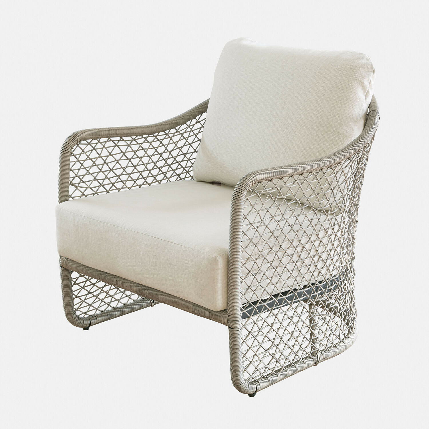 Sessel Langforda Sessel mit beigem Polster und grauem Rattangeflecht, moderner Lounge-Sessel