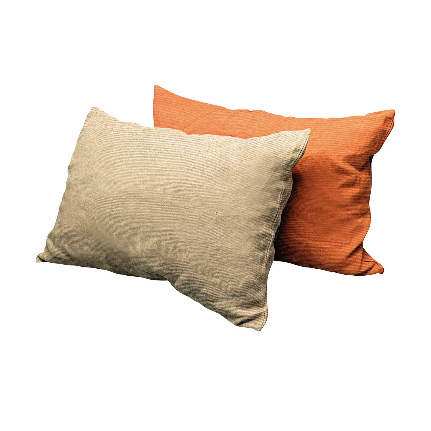 Set aus zwei rechteckigen Baumwollkissen in Beige und Orange als Dekokissen