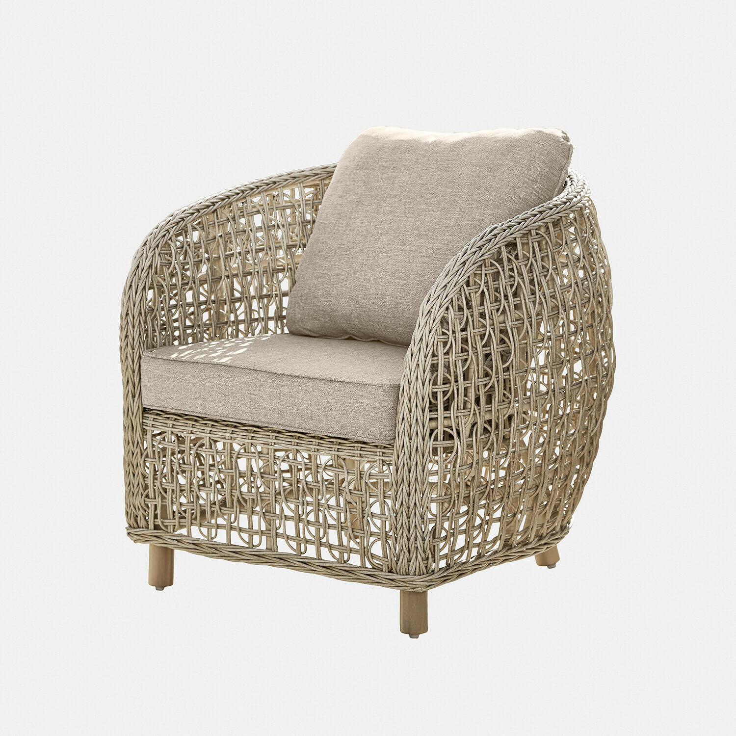 Sessel Ventiglio Beiger Rattansessel mit weichen Polstern, ideal für gemütliches Wohnen im Wohnzimmer
