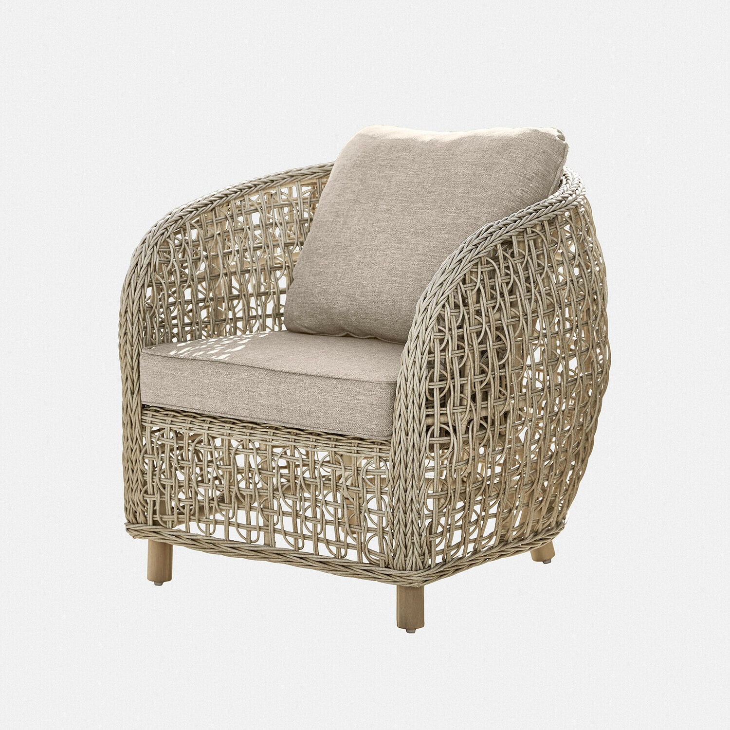 Sessel Ventiglio Beiger Rattansessel mit weichen Polstern, ideal für gemütliches Wohnen im Wohnzimmer