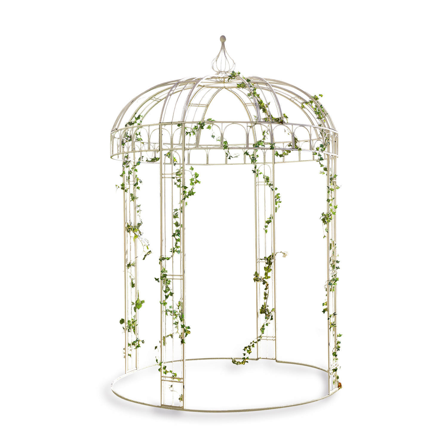 Pavillon Iolanda Weiße Metall-Gartenlaube mit grünem Efeu, dekorative Outdoor-Pergola