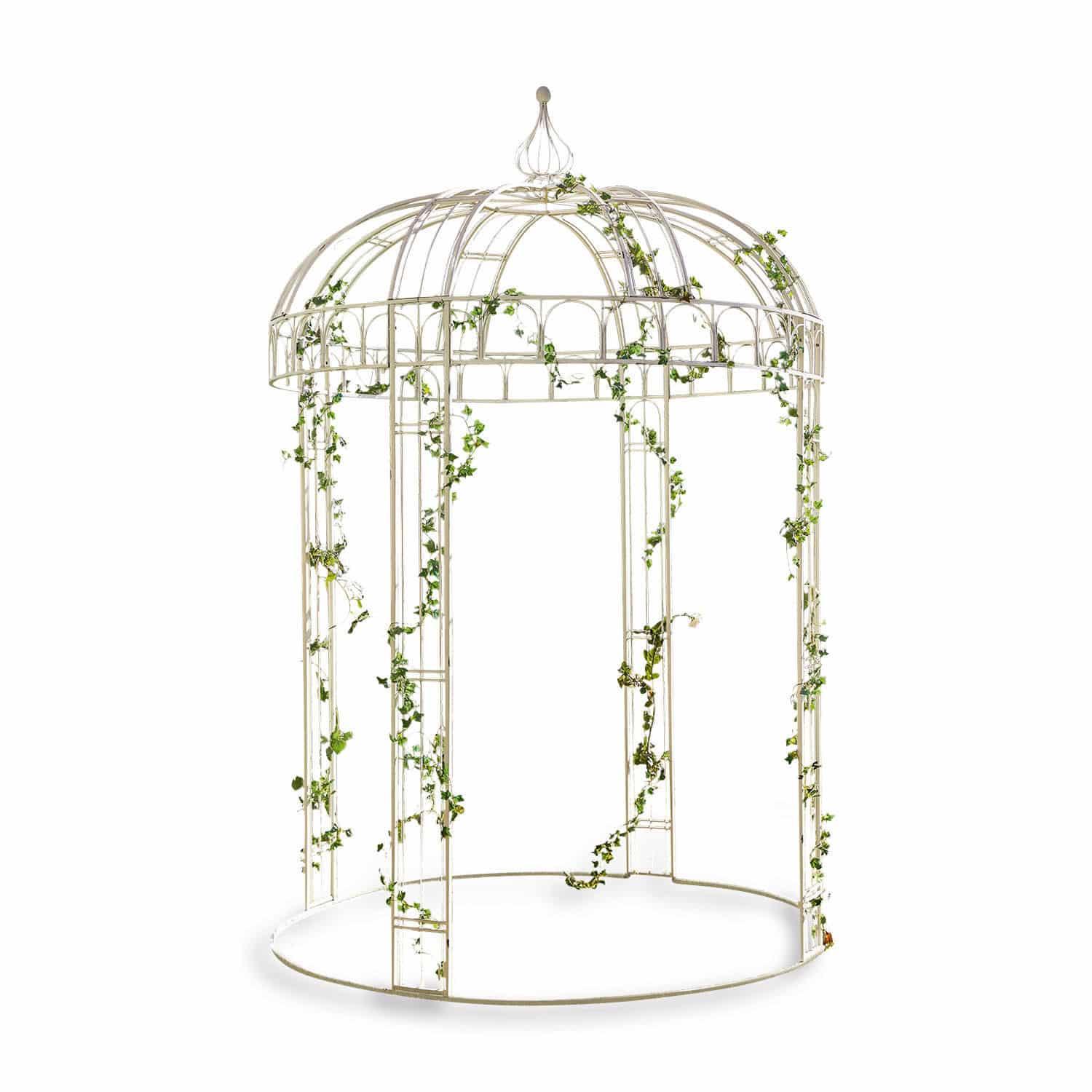 Pavillon Iolanda Weiße Metall-Gartenlaube mit grünem Efeu, dekorative Outdoor-Pergola