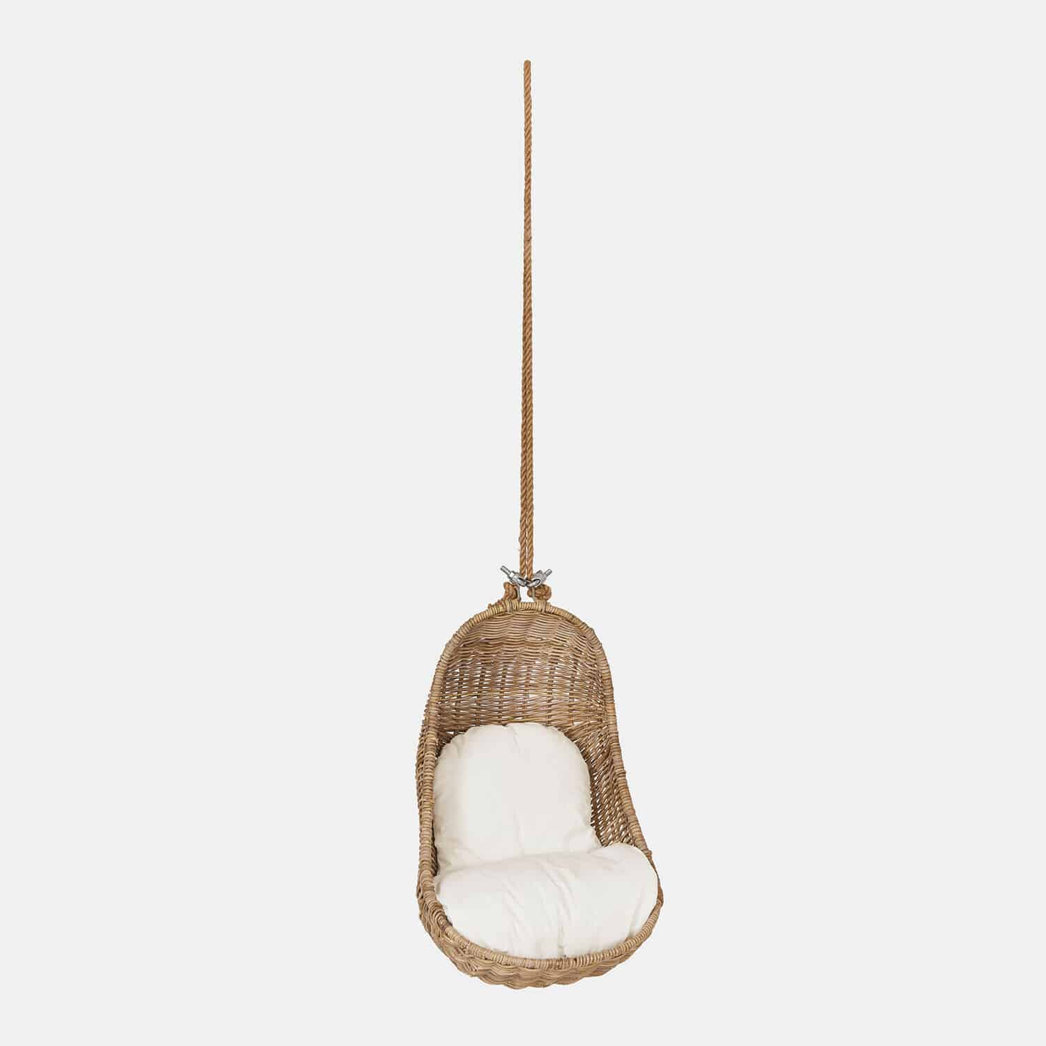 Kinderhängesessel Twinkla Hängesessel aus natürlichem Rattan mit weißem Kissen, gemütlicher Korbsessel zum Entspannen