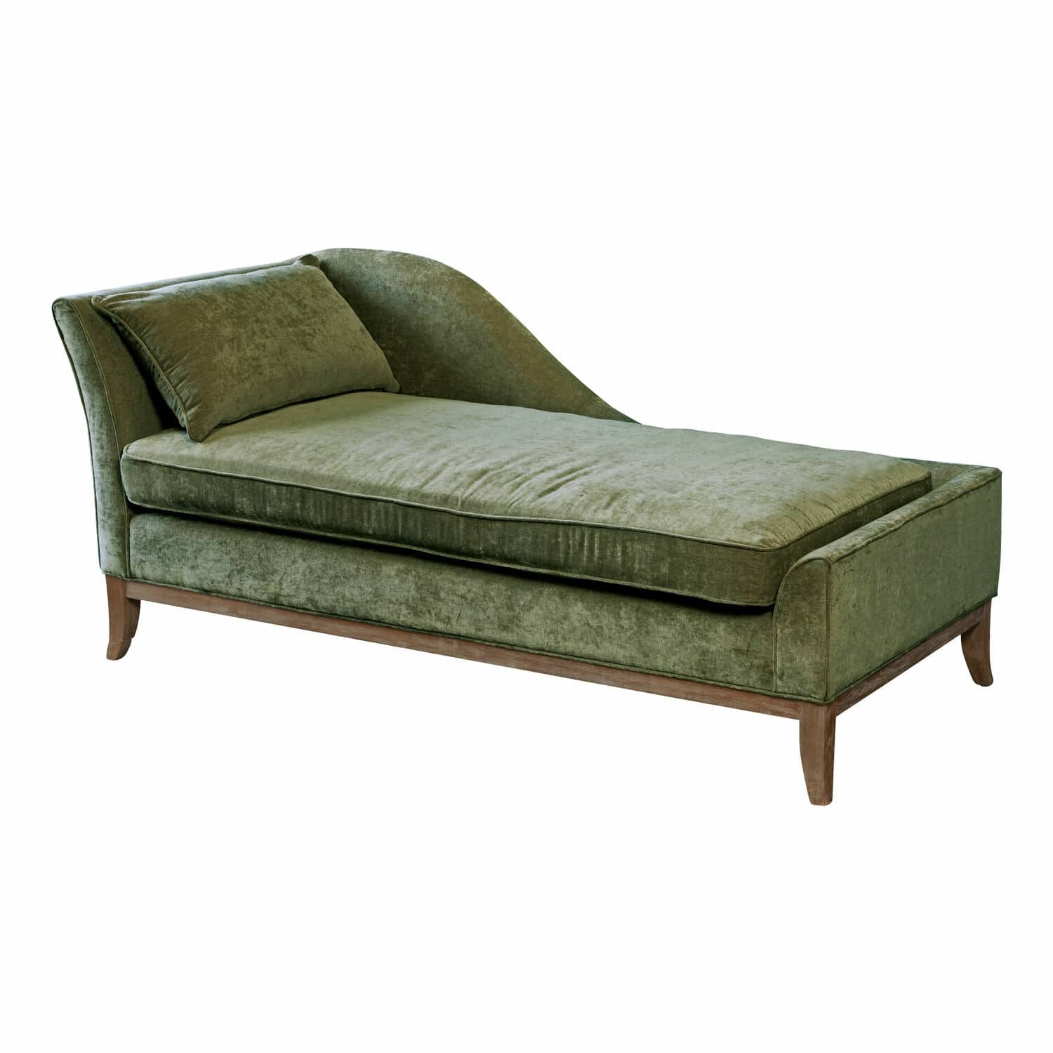 Chaiselongue Alphonse Grüne Chaiselongue mit weichem Stoffbezug und Holzgestell für das Wohnzimmer