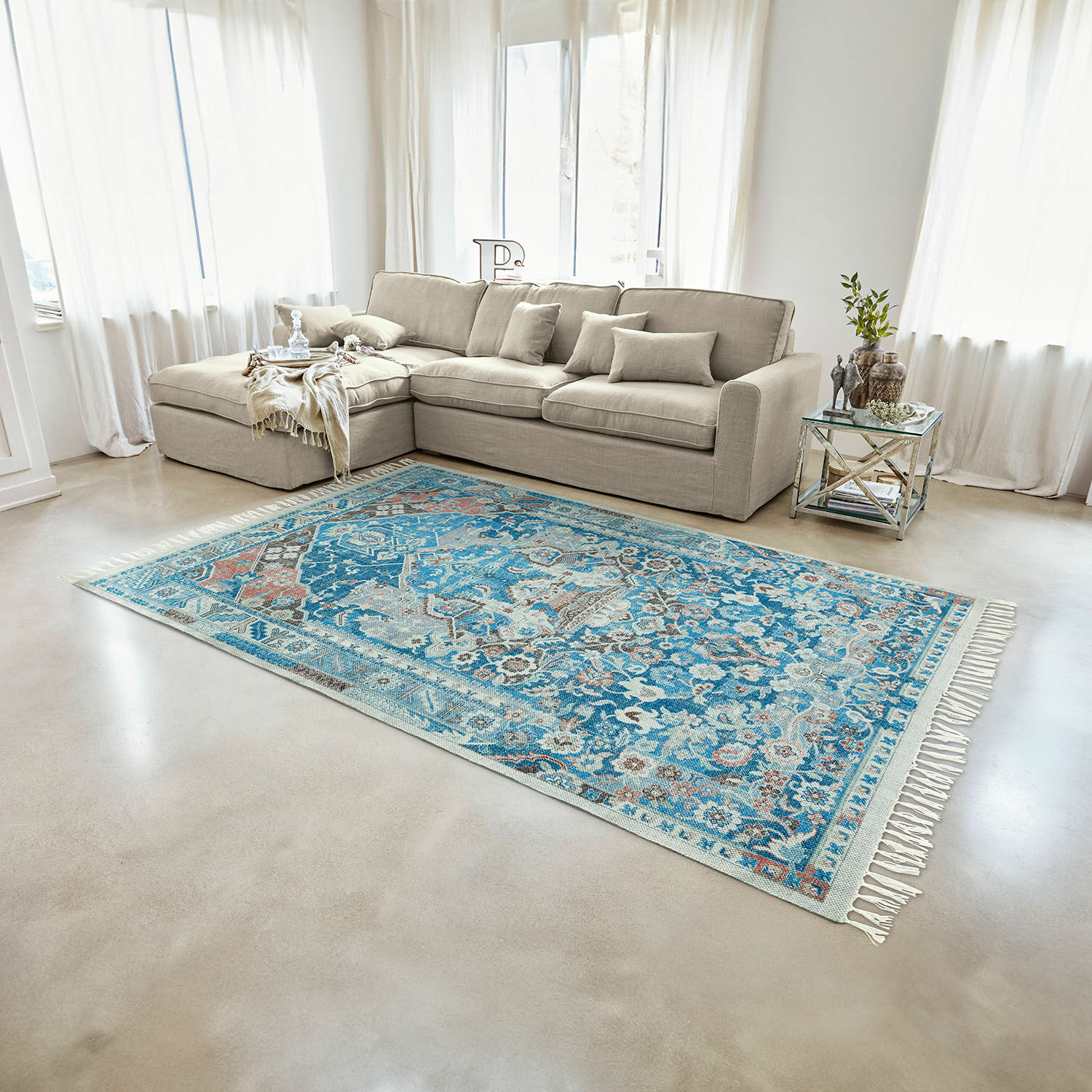 Alfombra para interior y exterior Obair | azul/rojo/crema | Alto/Ancho aprox. 200/140 cm Alfombra para interior y exterior Obair | azul/rojo/crema | Alto/Ancho aprox. 200/140 cm