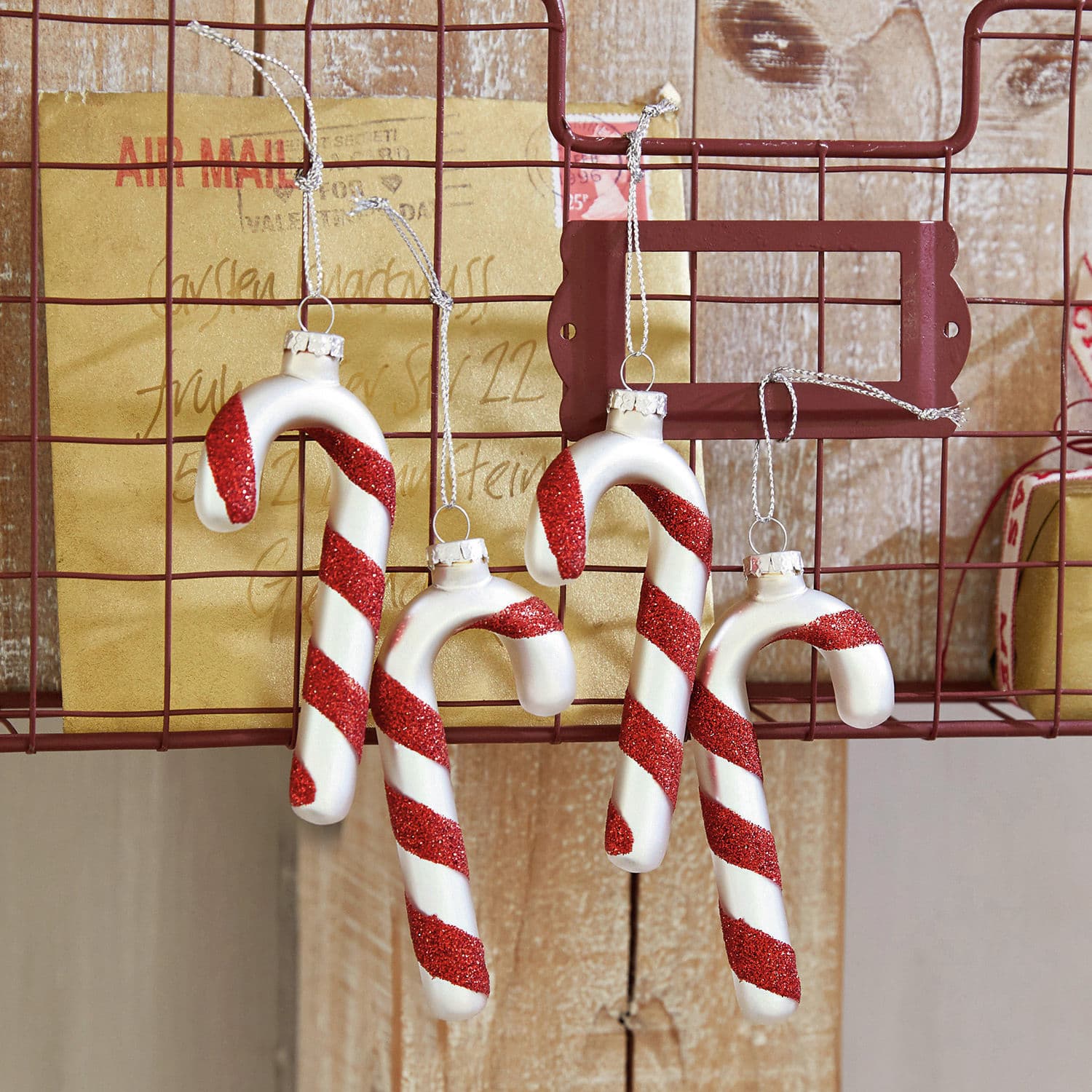 Weihnachtsschmuck 4er Set Asmara, Mit Glitzer verziert, Handgemacht, Festliche Nostalgie in silber/rot