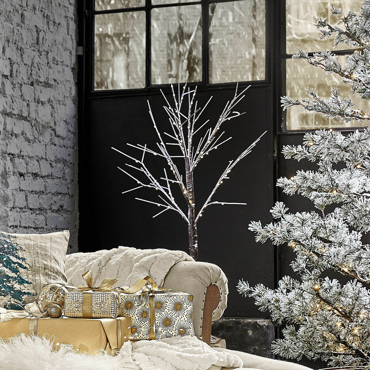 Árbol LED Valonique |  marrón/blanco |  Alto/Ø aprox. 180/24 cm