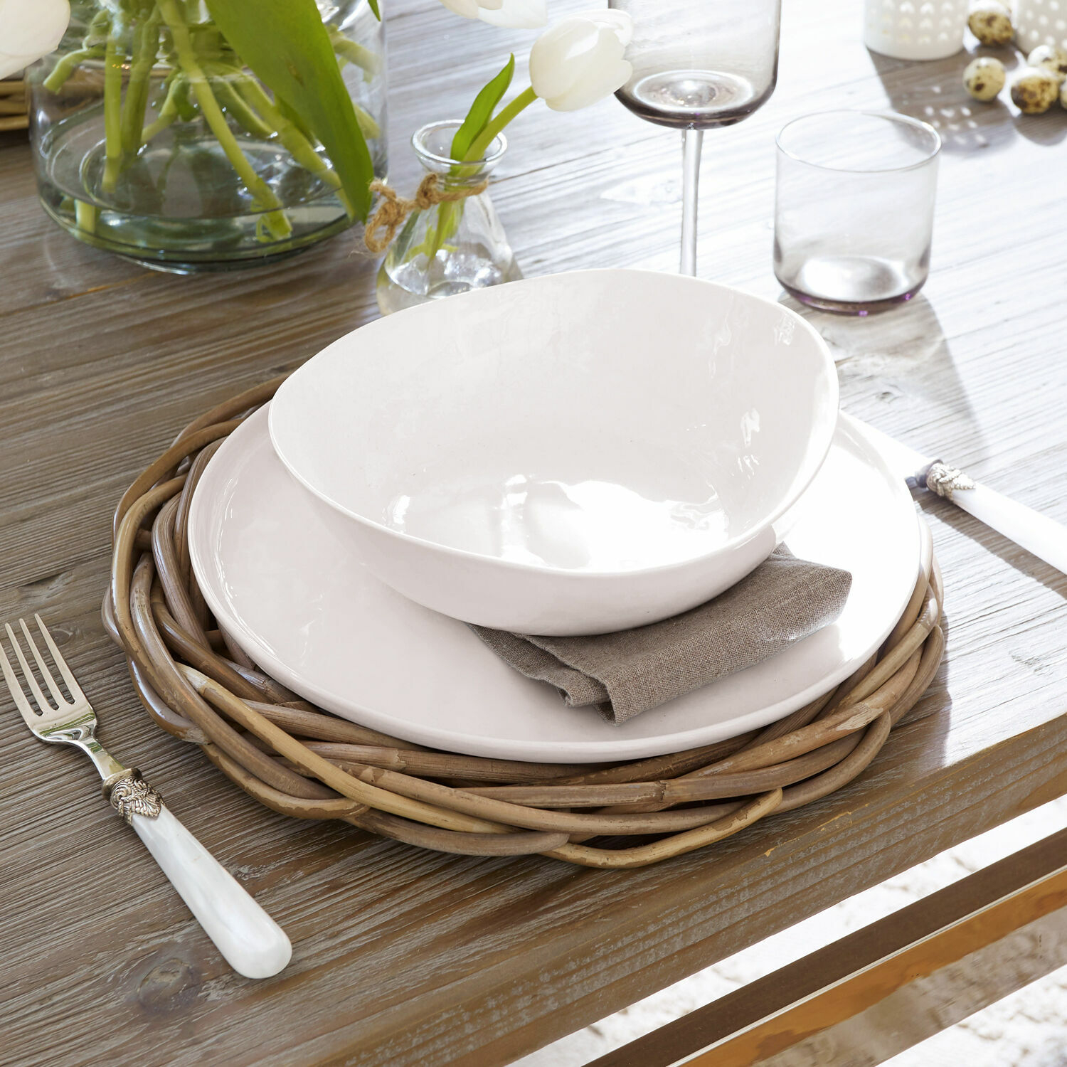 Placemat set van 2 Bland, 2-delige set, Handgeweven rotan, Tijdloos ontwerp in bruin