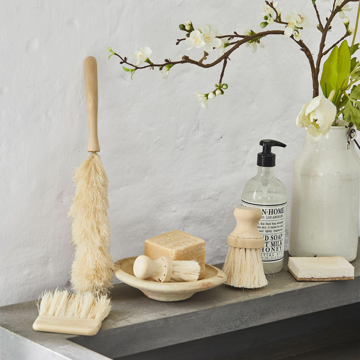 Deko-Bürsten 4er Set Jalexor, Naturbelassenes Birkenholz, Bürsten aus Sisal, Natürliche Deko in braun