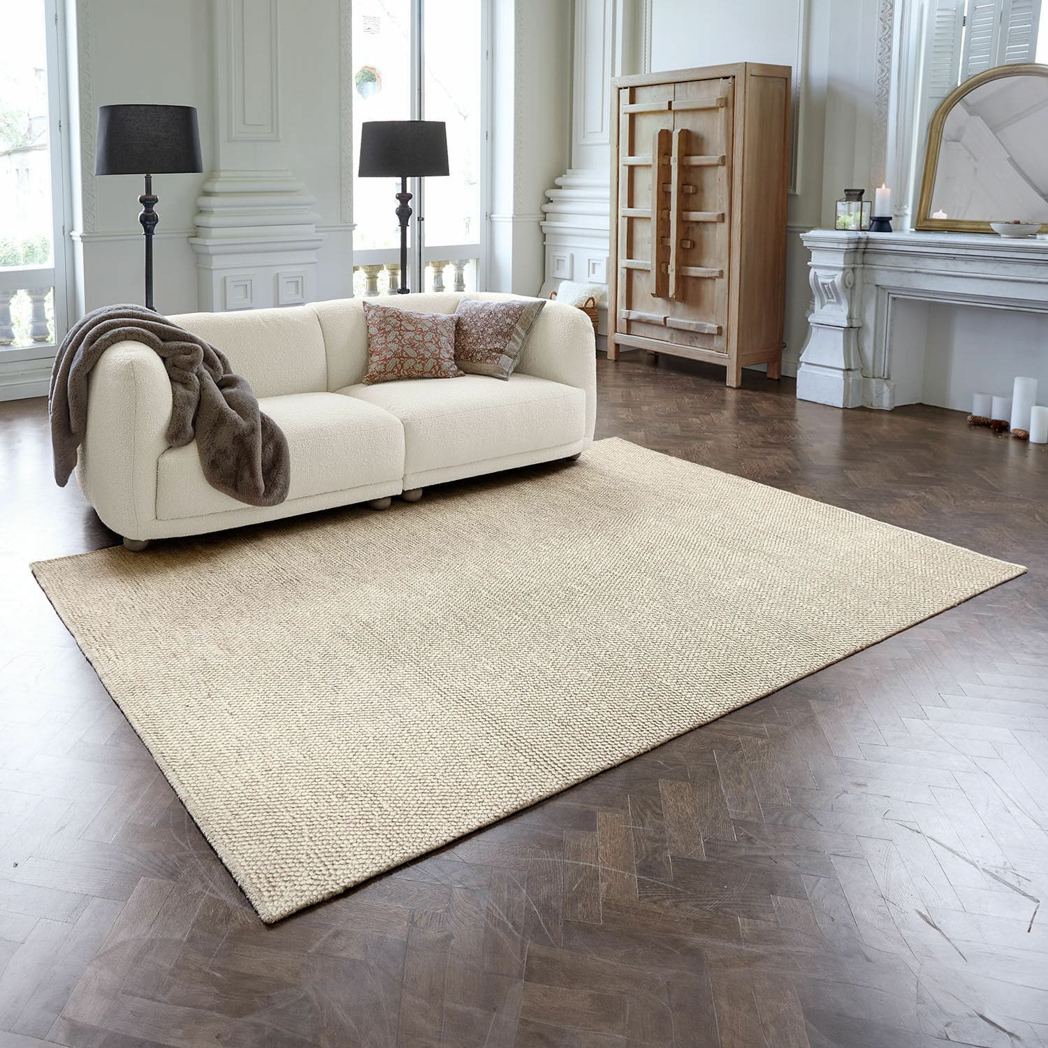 Teppich Coleman, Naturmix aus Wolle & Baumwolle, Voluminöse Grobstruktur, Edler Melange-Effekt in beige