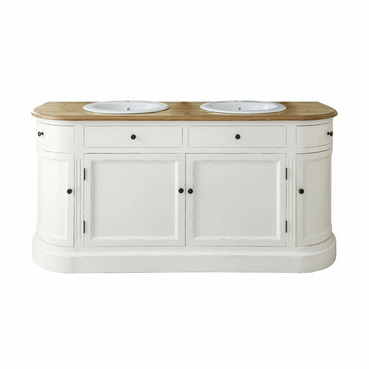 Mueble de baño con lavabo doble Louisiana |  blanco envejecido/marrón |  Alto/Ancho/P aprox. 86/180/55 cm