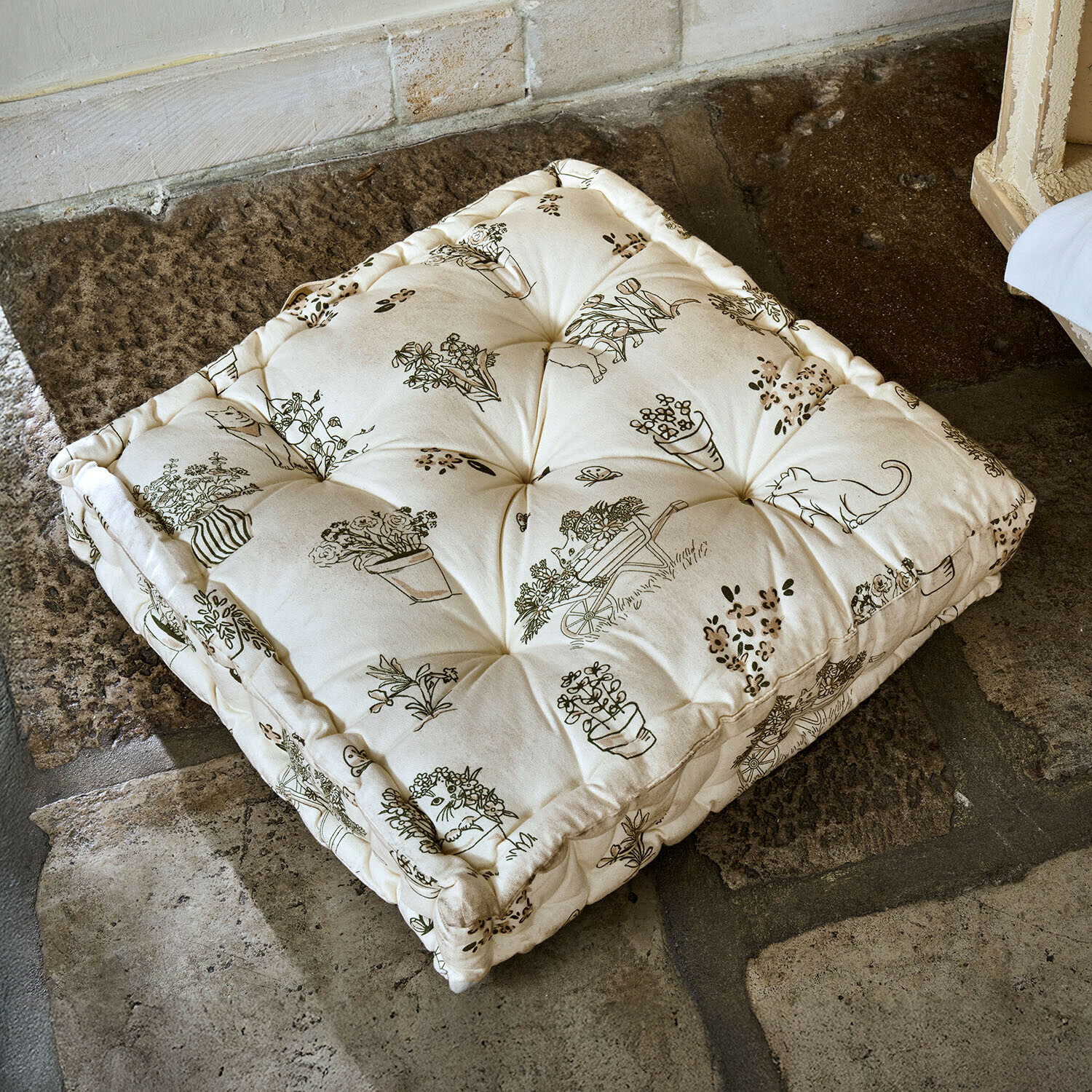 Coussin Orsélie, Tissu en pur coton, Grand confort de couchage, Pour le coin sommeil de votre animal en crème/vert