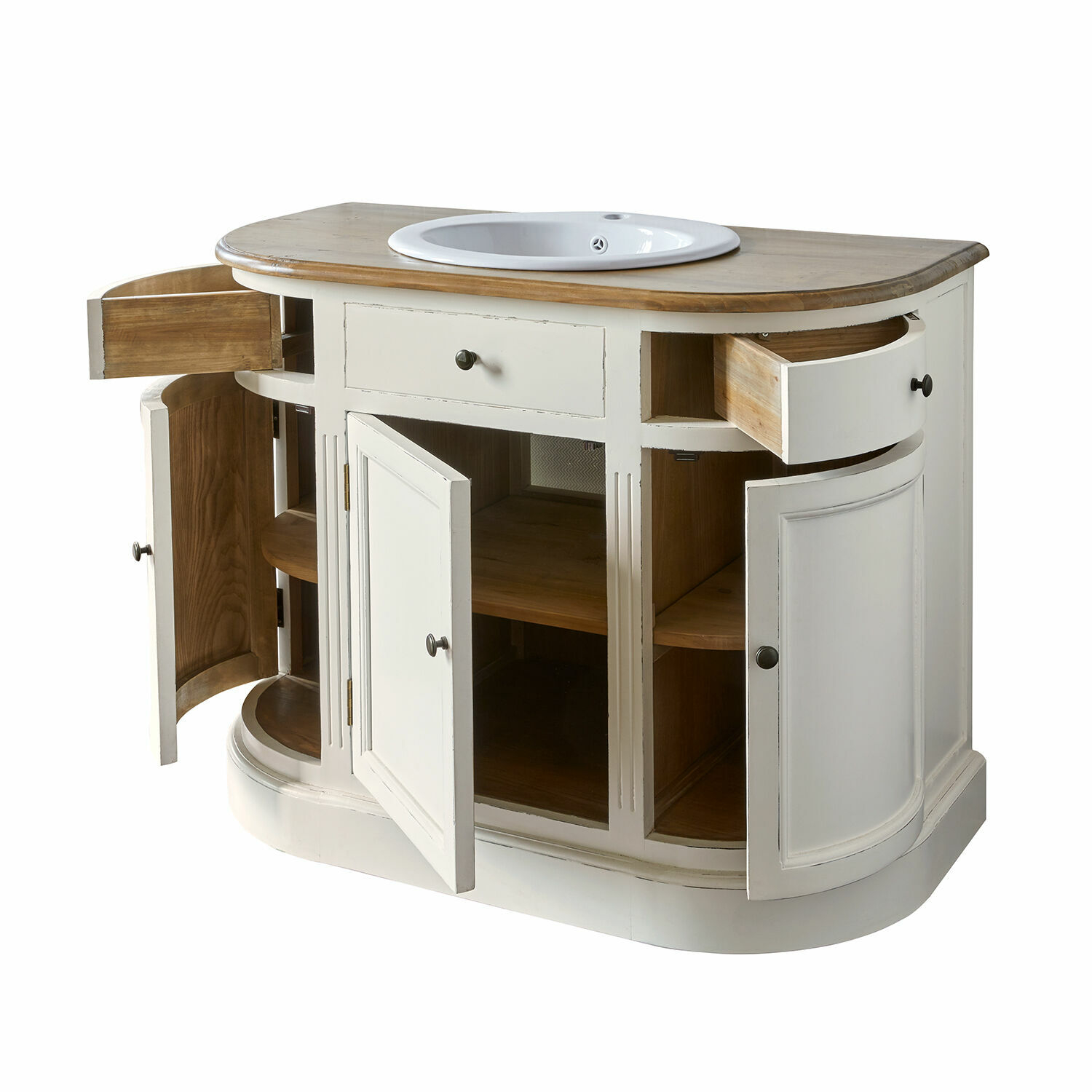 Mueble de baño Louisiana | blanco envejecido/marrón | Alto/Ancho/P aprox. 85/110/55 cm Mueble de baño Louisiana | blanco envejecido/marrón | Alto/Ancho/P aprox. 85/110/55 cm