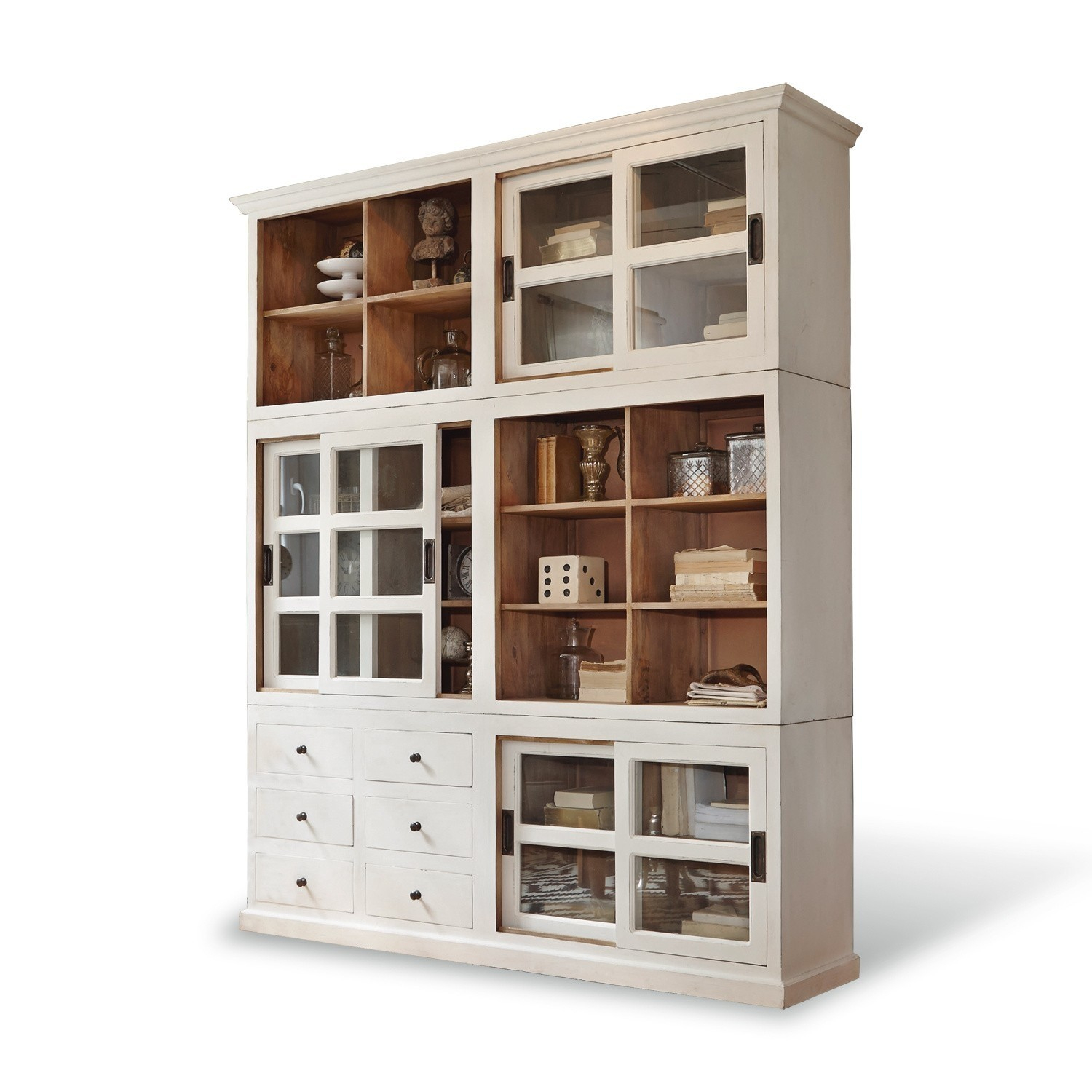 Armario Dubberly | blanco envejecido/marrón antiguo | Alto/Ancho/P aprox. 220/180/45 cm Armario Dubberly | blanco envejecido/marrón antiguo | Alto/Ancho/P aprox. 220/180/45 cm