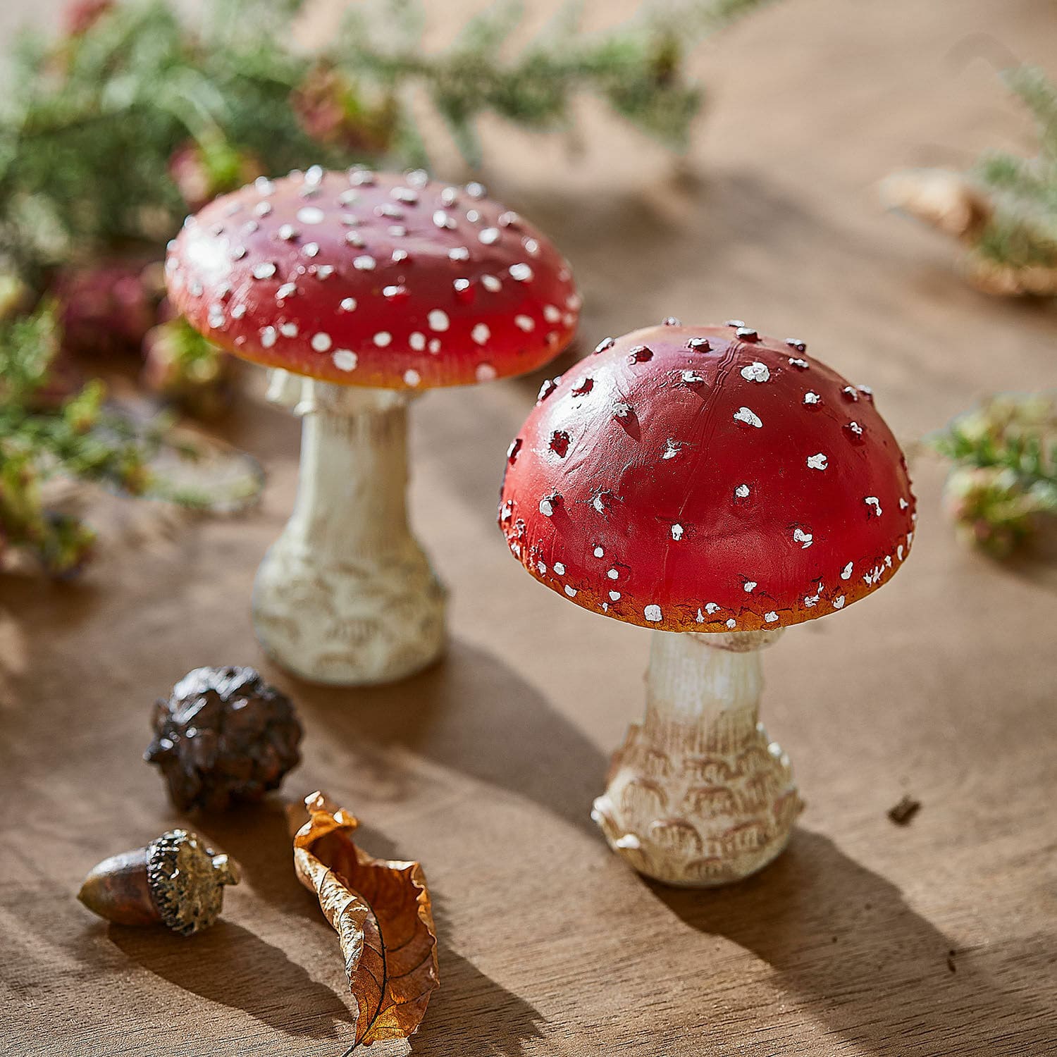 Deko-Pilz 2er Set Quintelle, Von Hand bemaltes Duo, Verzaubernder Wald-Look, Sehr naturnah gestaltet in rot/weiß