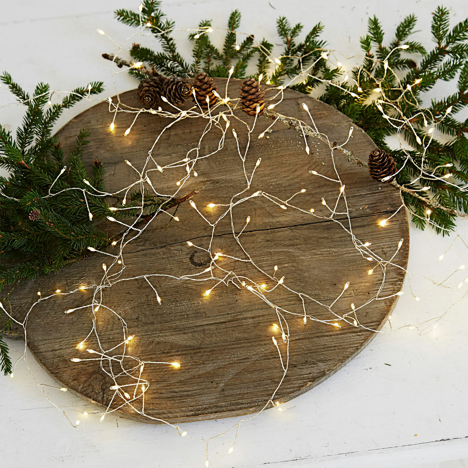 Lichterkette Minas, 200 warmweiße LEDs, Filigraner Kupferdraht, Ca. 6 m lang in silber