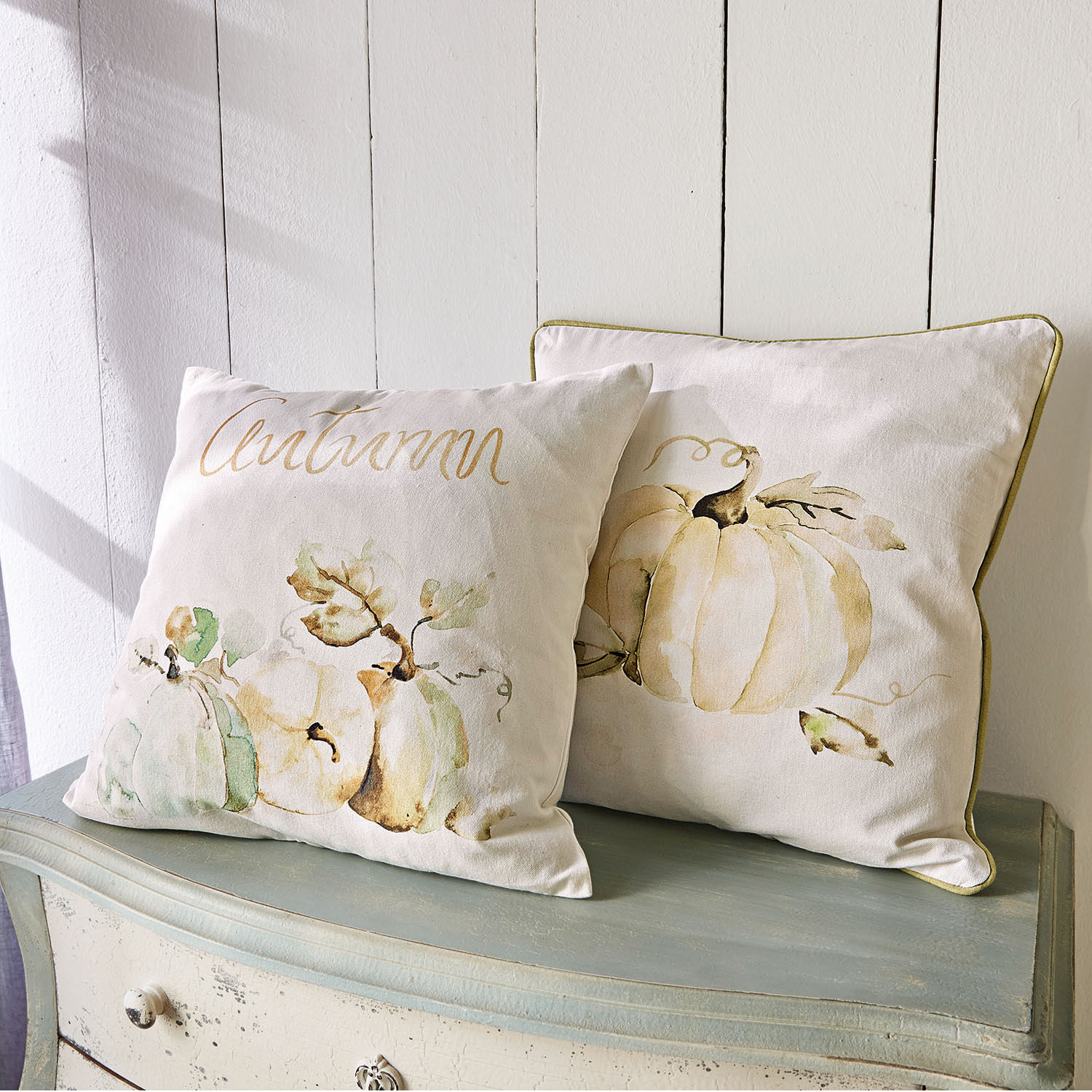 Kussenhoes set van 2 Laubard, Zachte aquarelprint, Zachte, pure katoen, Romantische pasteltinten in wit