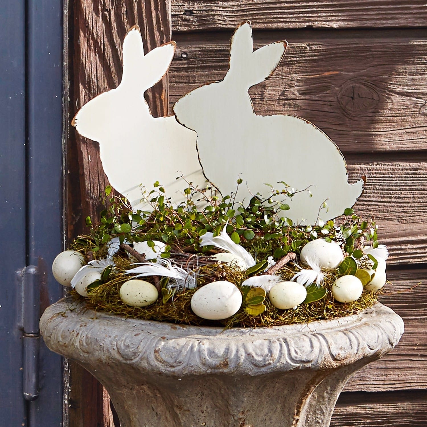 Deko-Hase 2er Set Marty, Aus Metall, Mit Erdspießen, Für den Garten oder den Innenbereich in grau