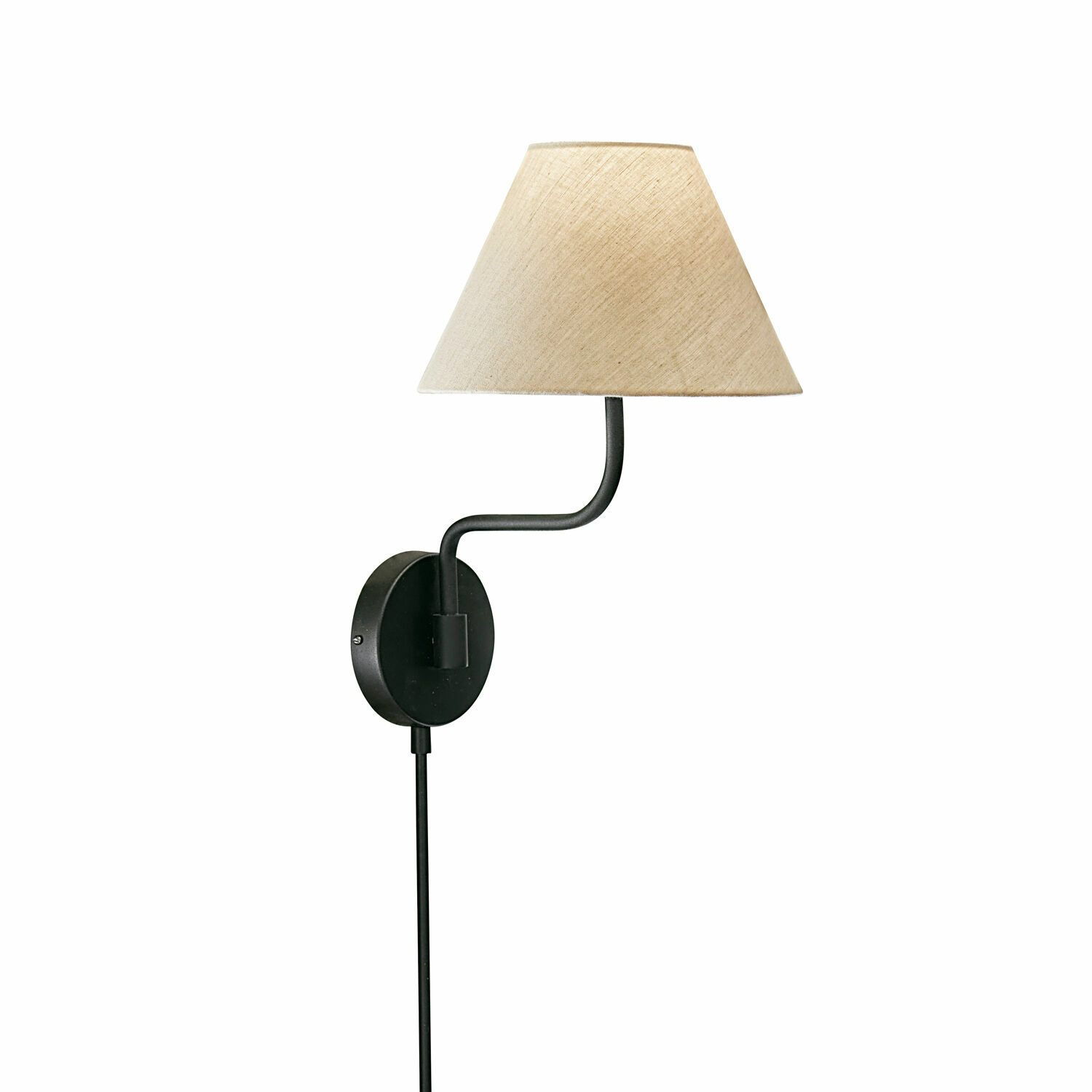 Schwarze Metall-Wandleuchte mit beigem Stoffschirm für Wohnzimmer oder Schlafzimmer