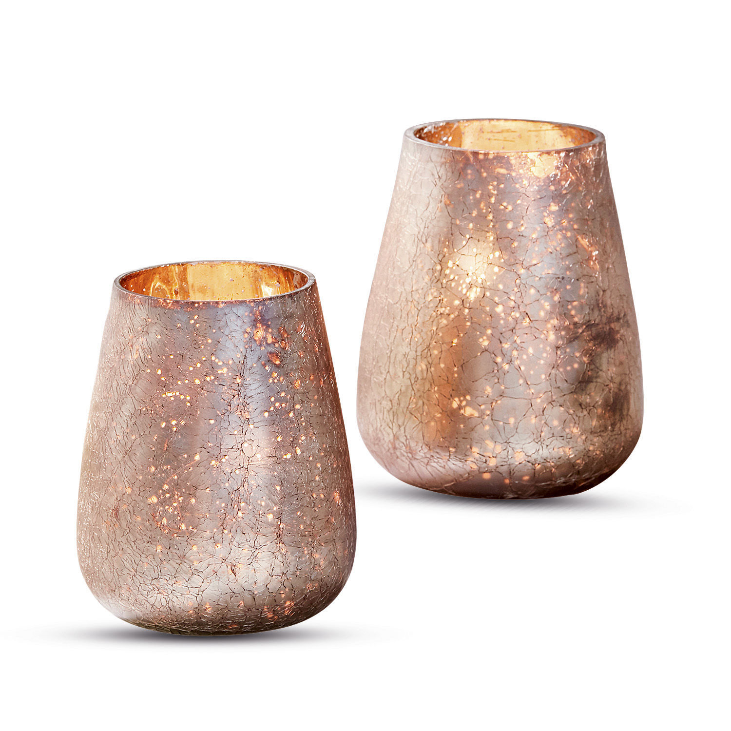 Windlicht 2er Set Chanut Set aus zwei kupferfarbenen Glas-Teelichthaltern mit Riss-Effekt für Wohnraumdeko