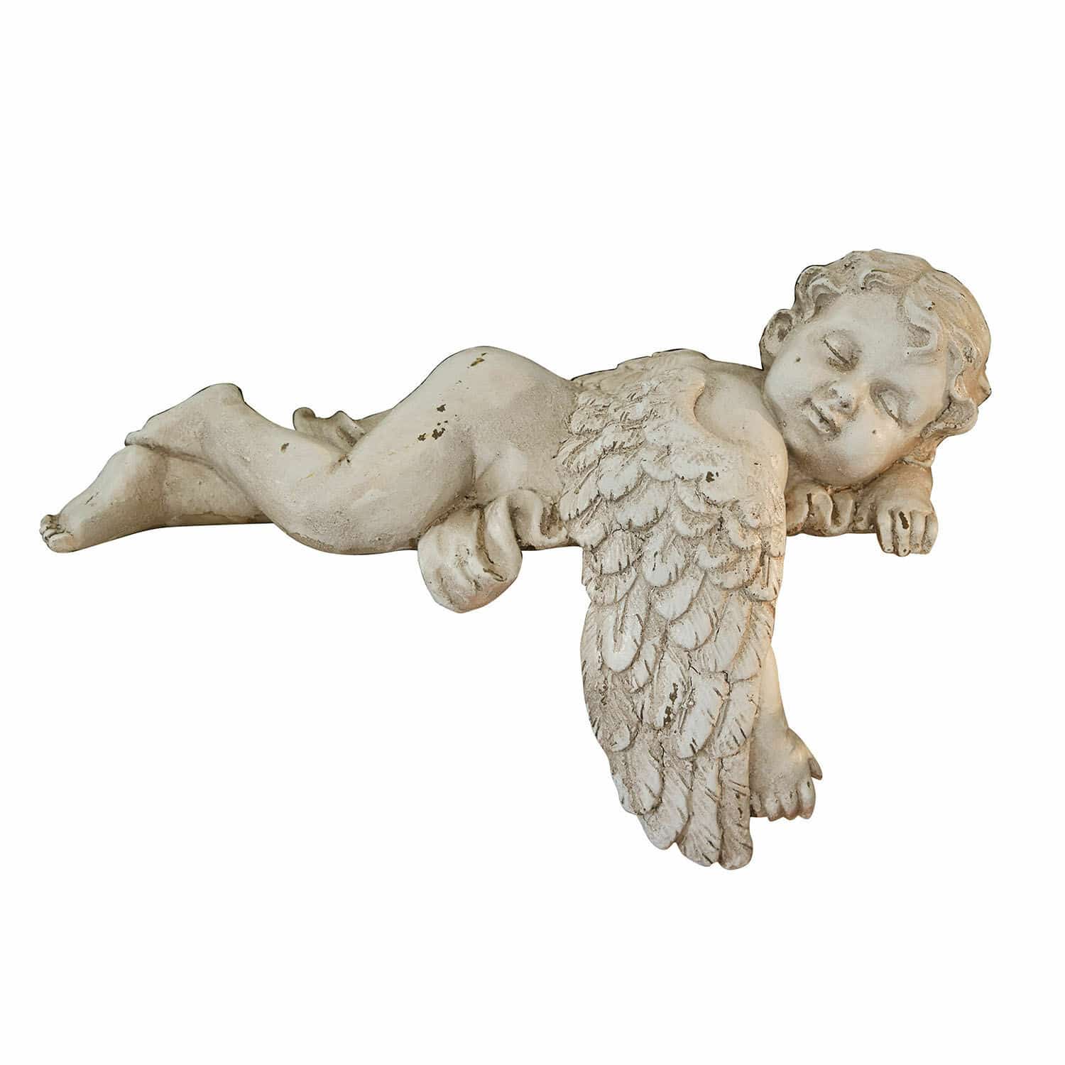 Deko-Engel Deronza Weiße Resin-Engelsfigur liegend mit detaillierten Flügeln, Dekoration für Haus und Garten
