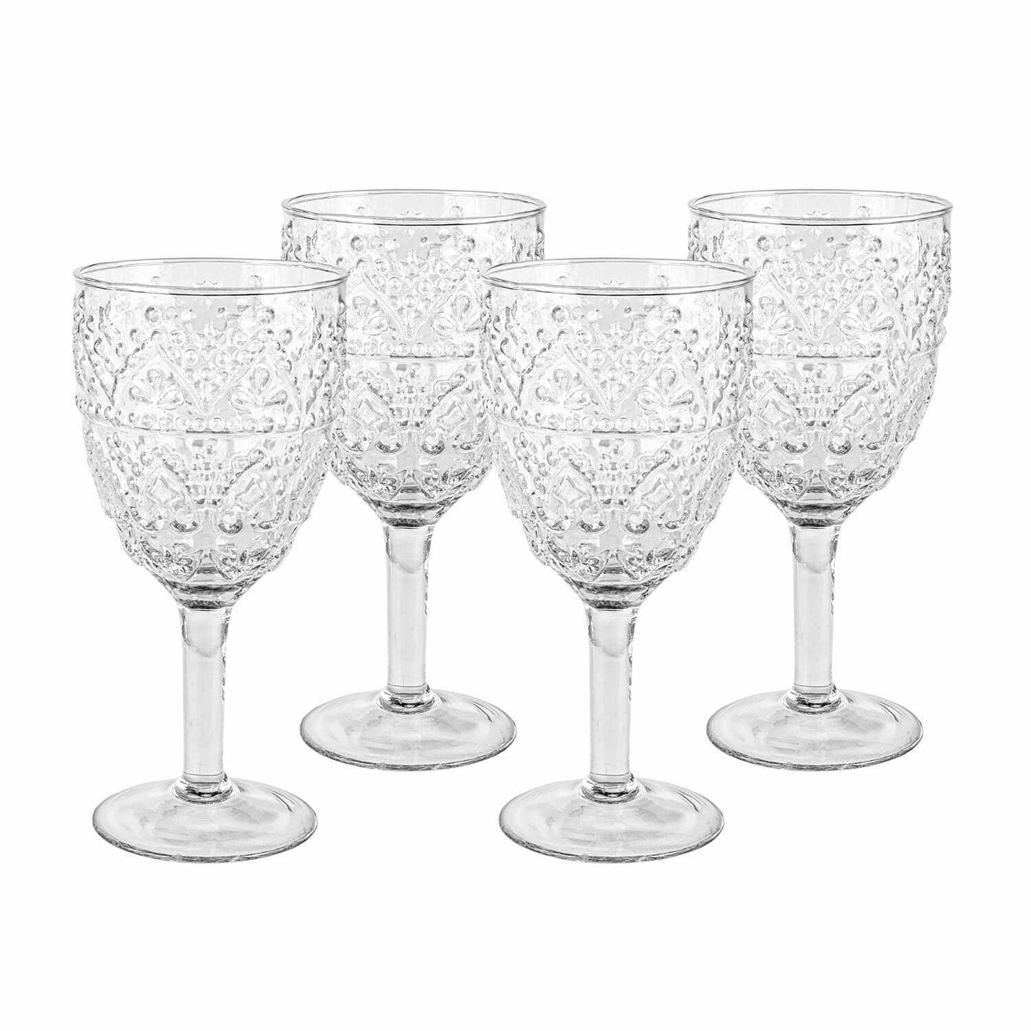 Glas 4er Set Ivrecourt Set aus vier transparenten Weingläsern aus verziertem Glas mit erhabenem Muster