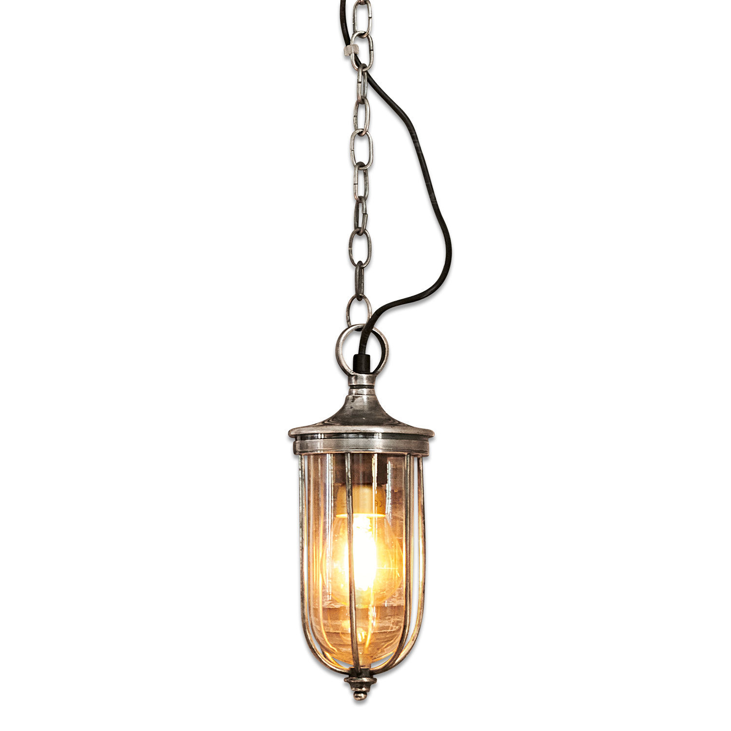 Hängelampe aus Metall und Glas im Vintage-Stil mit warmem Licht, dekorative Deckenleuchte