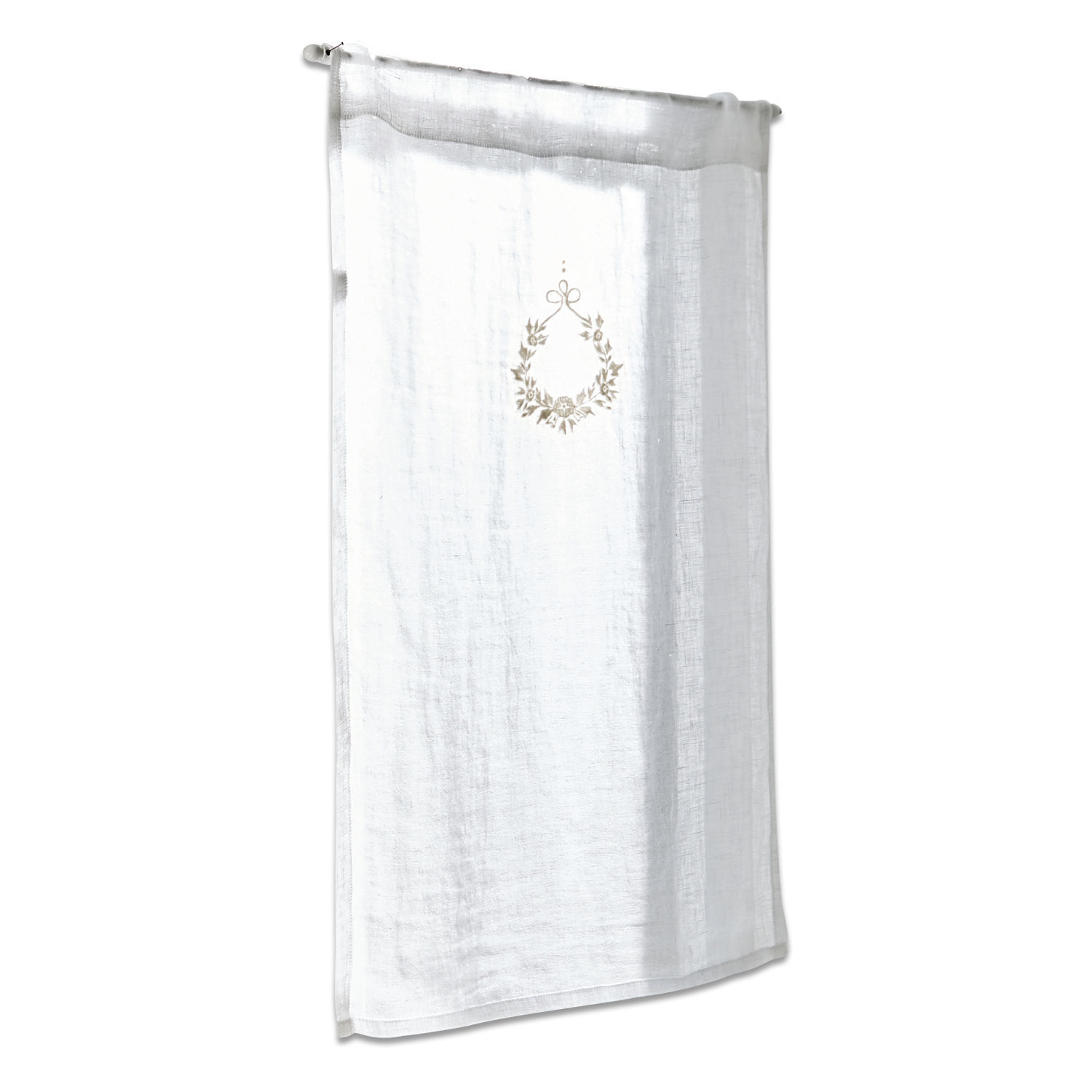 Scheibengardine Bréteny Weiße Leinenvorhang mit zartem Kranz-Stickmuster, elegante Fensterdekoration für Wohnzimmer