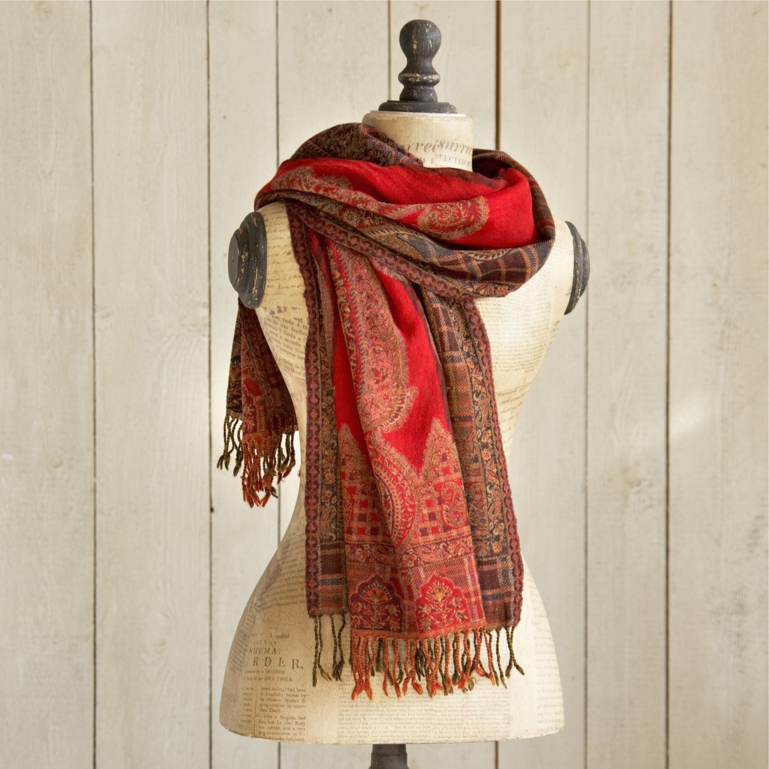 Schal Latette Roter Schal mit Paisley-Muster und Fransen, weiches Material, modisches Herbstaccessoire
