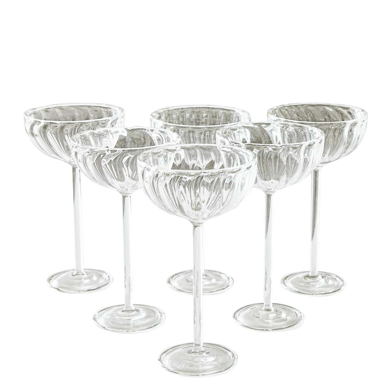 Glas 6er Set Bavella Set aus sechs transparenten Cocktailgläsern aus Glas mit dekorativem Muster