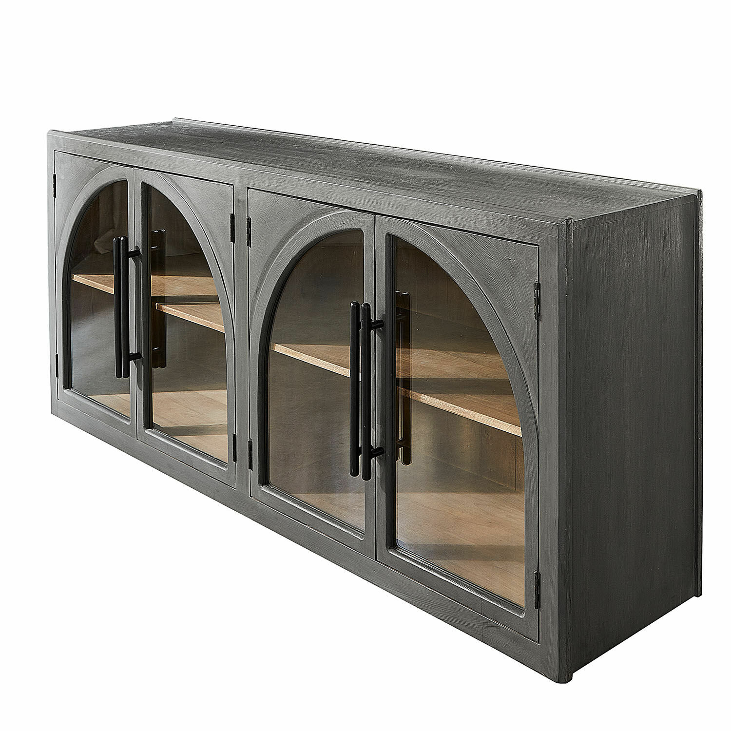 Sideboard Chaloraine Grauer Holzschrank mit Glastüren und Regalen, moderner Aufbewahrungsschrank fürs Wohnzimmer
