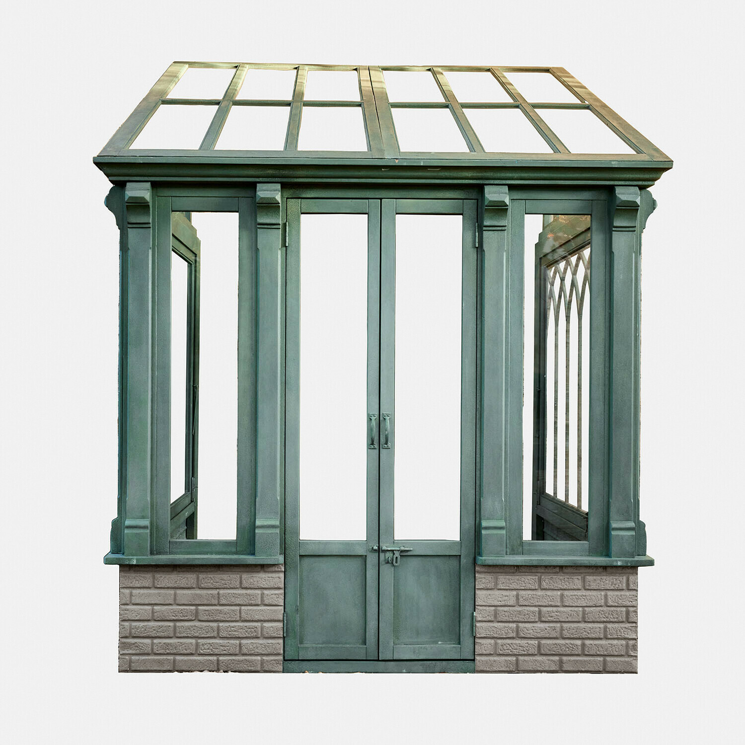 Gartenhaus Lévandon Grünes Metall-Gewächshaus mit Ziegelsteinbasis, ideal für Garten und Pflanzenanbau