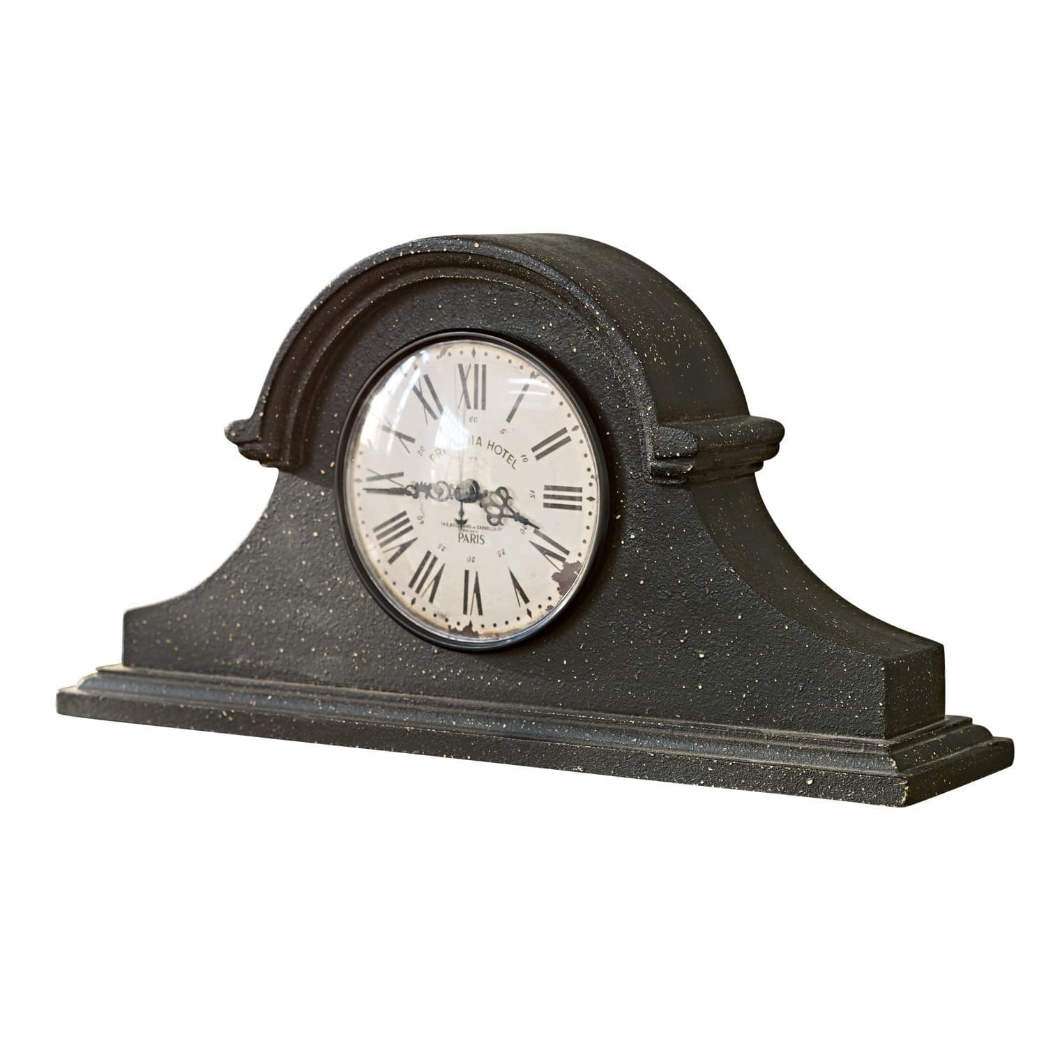 Schwarze Tischuhr mit römischen Ziffern und antikem Zifferblatt, Vintage-Dekor für Wohnzimmer