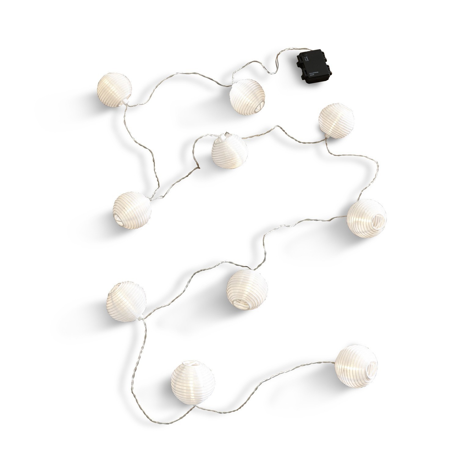 Weiße Lichterkette mit Papierkugeln und Kabel zur Dekoration von Innen- und Außenbereichen