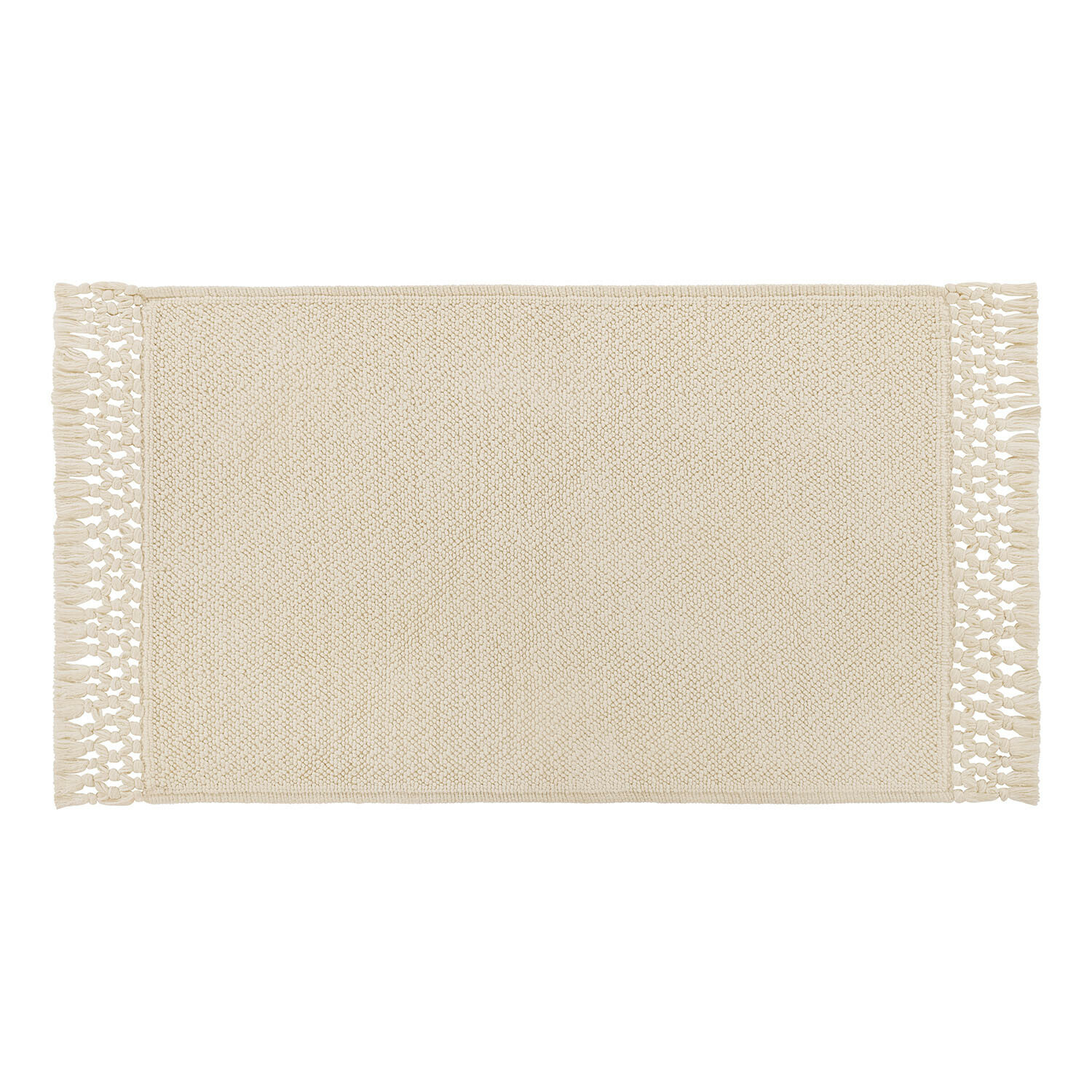 Cremefarbene Badematte Faelwyn aus weichem Material mit dekorativen Fransen, ideal fürs Bad