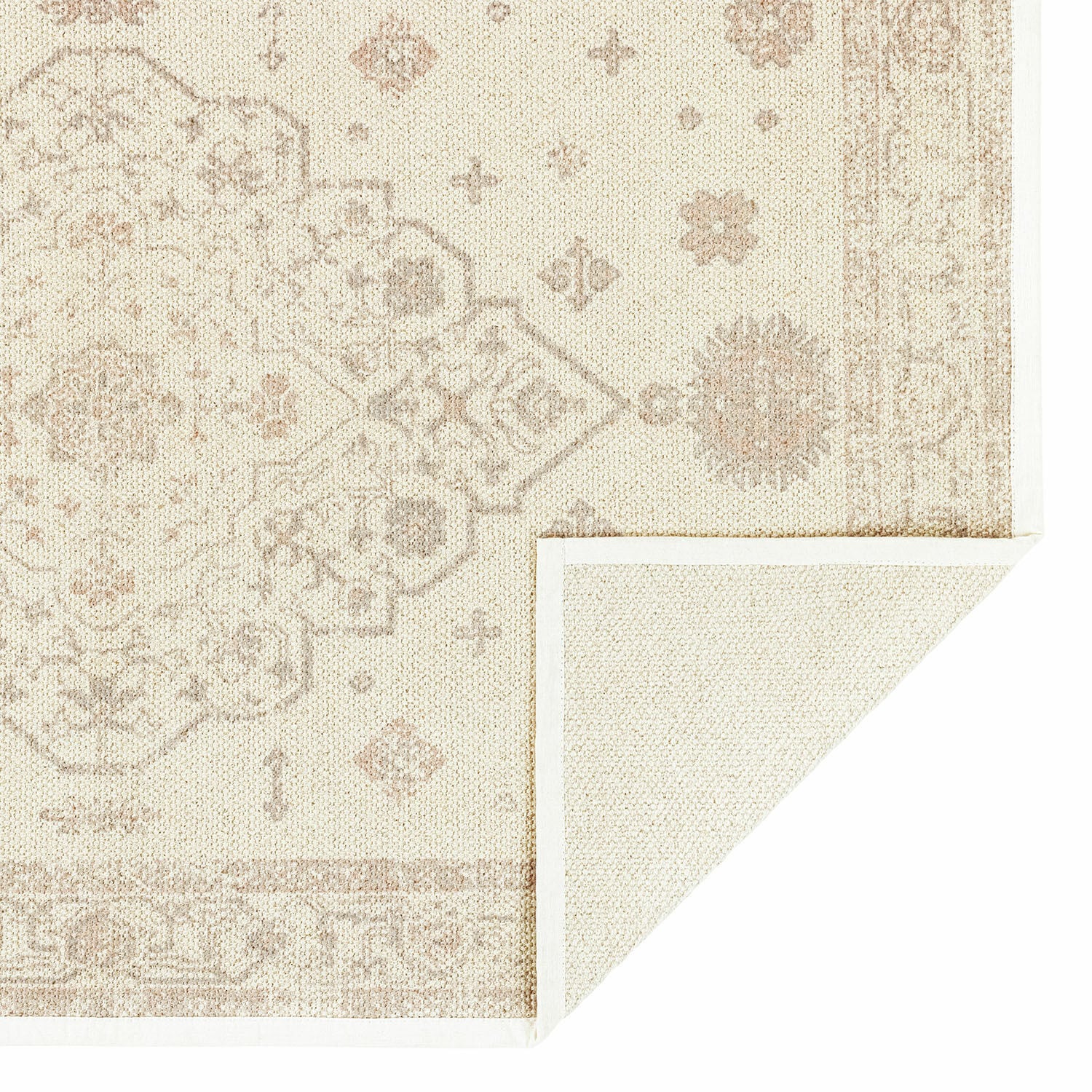 Beiger Teppich mit feinem Muster aus robustem Material, ideal für Wohnzimmer