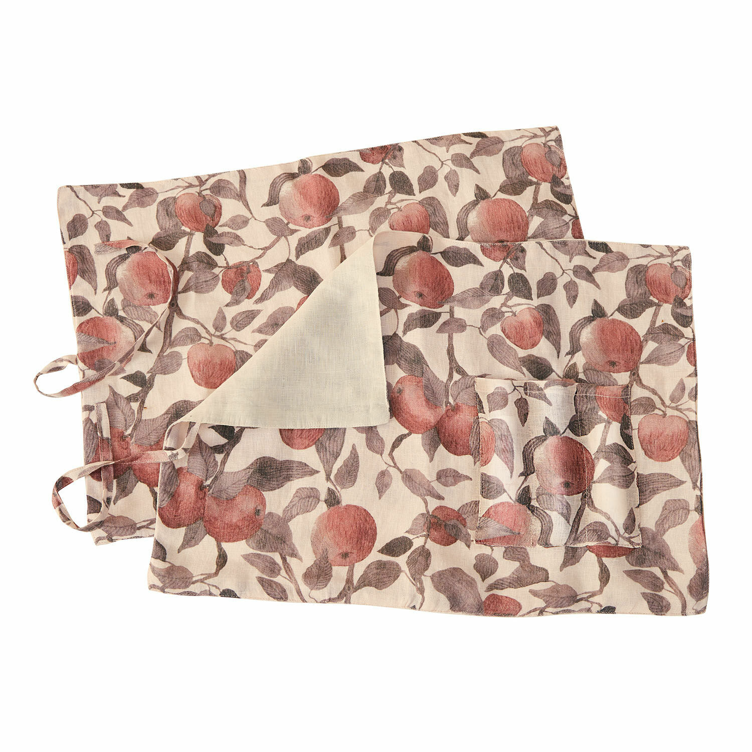 Leinen-Tischläufer in Beige mit Apfel- und Blattmuster, rustikale Tischdekoration