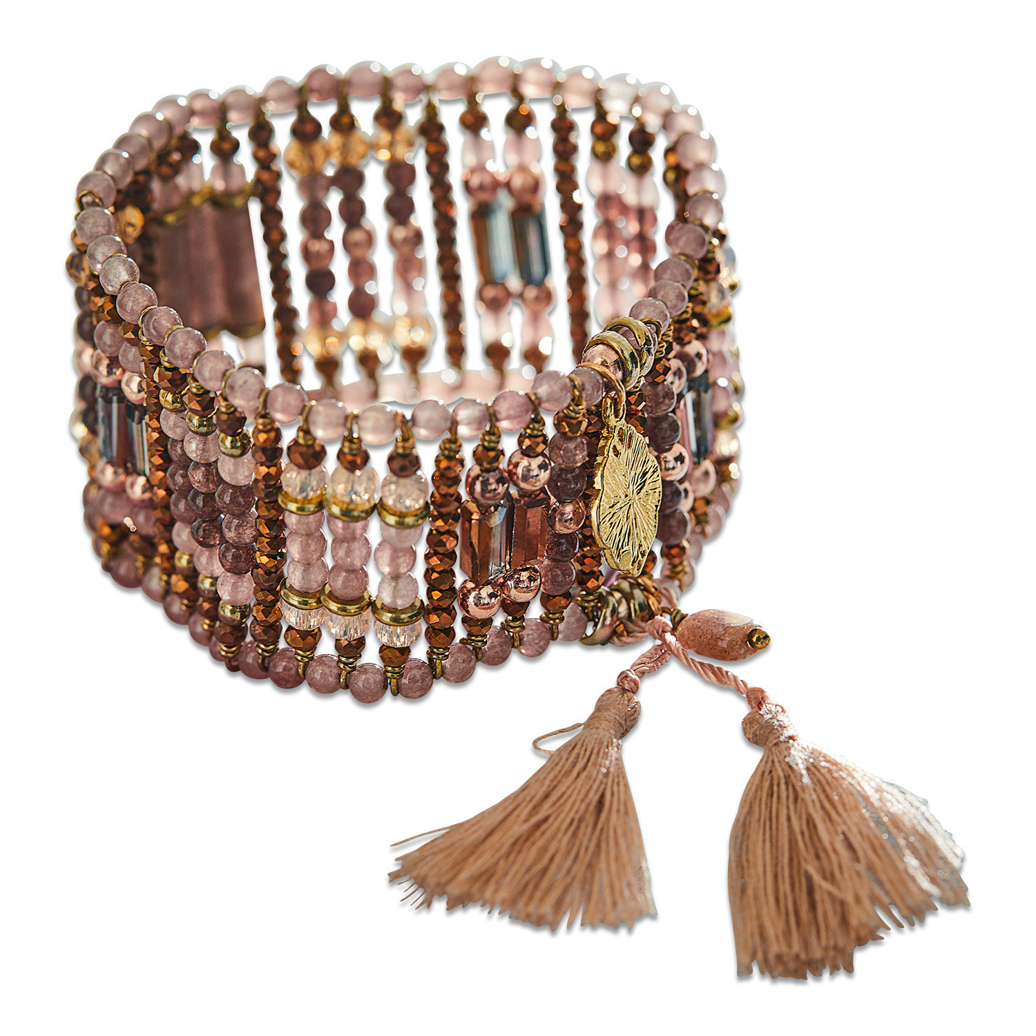 Armband aus rosa und braunen Perlen mit Quasten, modisches Schmuckaccessoire