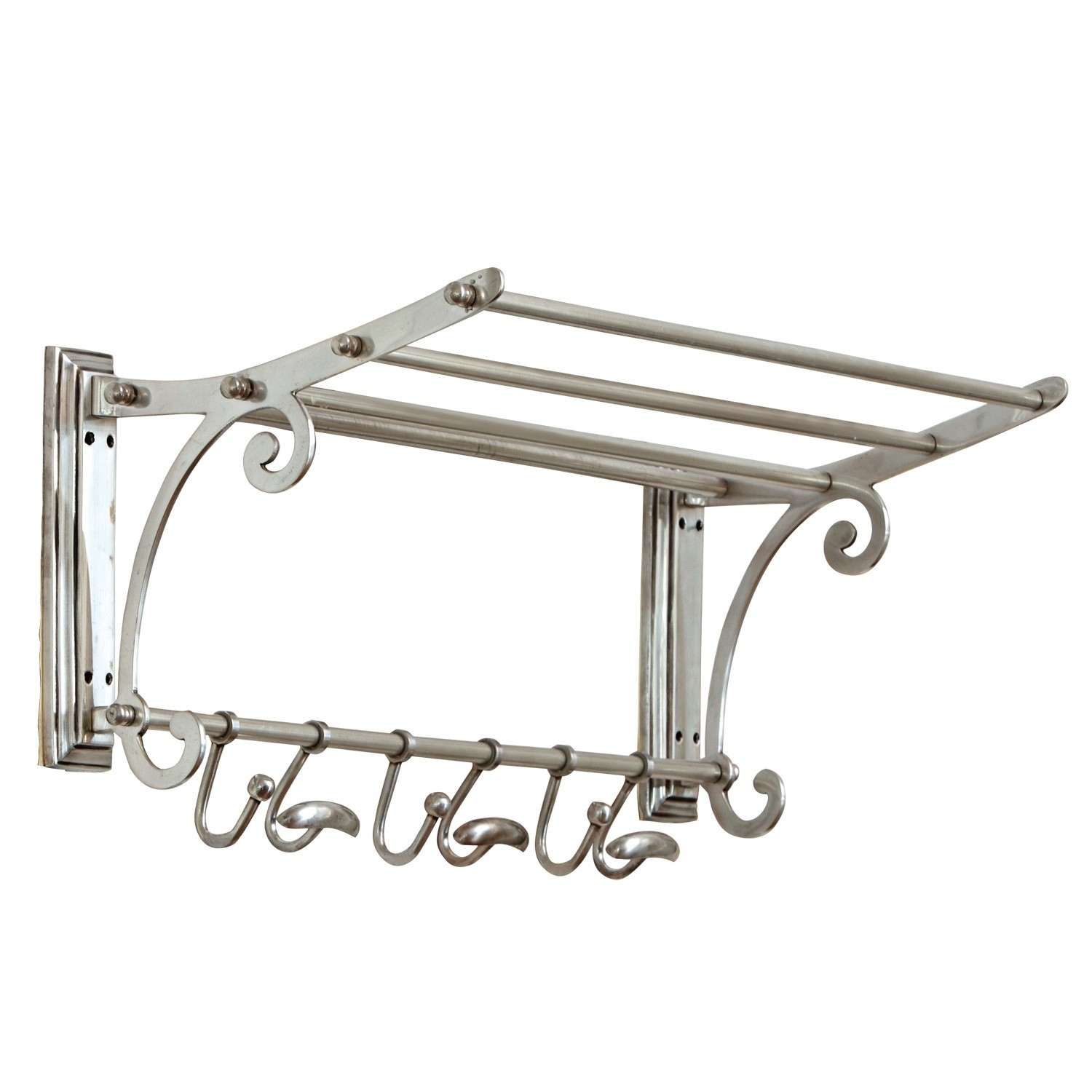 Wandgarderobe aus Metall in Silber mit Ablage und Haken für den Flur