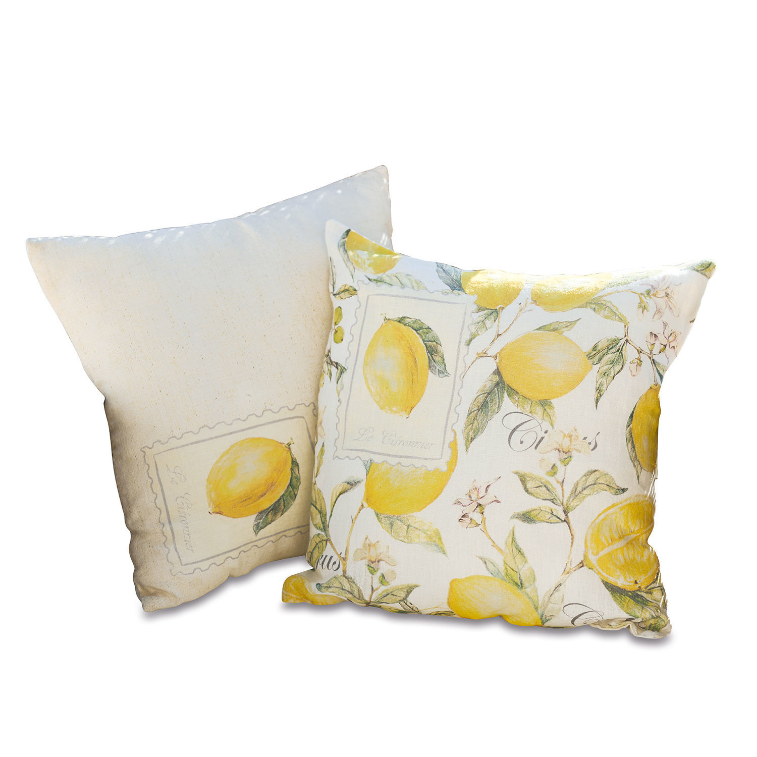 Kissenhülle 2er Set Lantagenet Set aus zwei Baumwollkissen in Creme und Gelb mit Zitronenmotiv für Wohnraumdeko