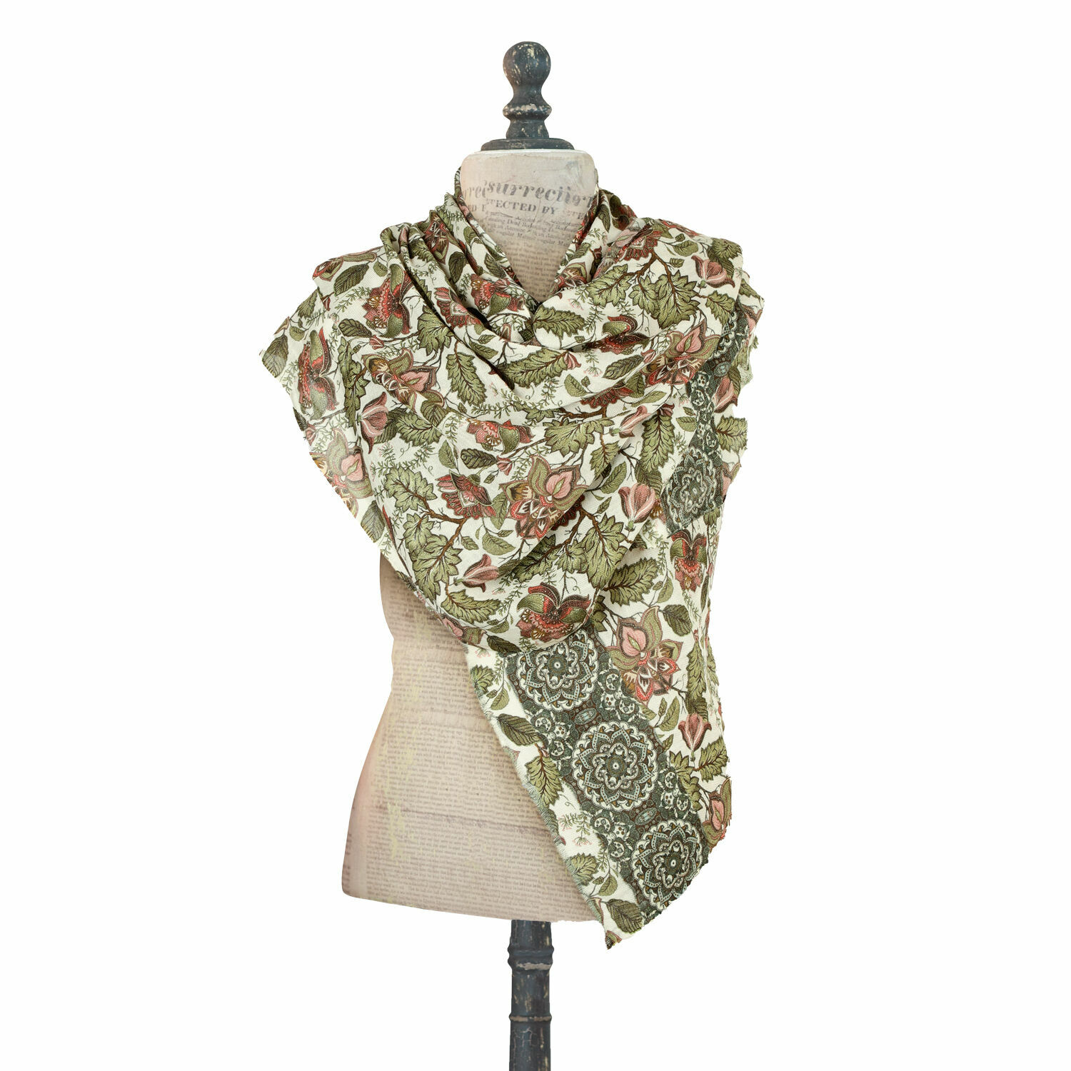 Schal Presquer Leichter Baumwollschal mit grün-rosa Blumenmuster, modisches Accessoire für Frühlingsoutfits