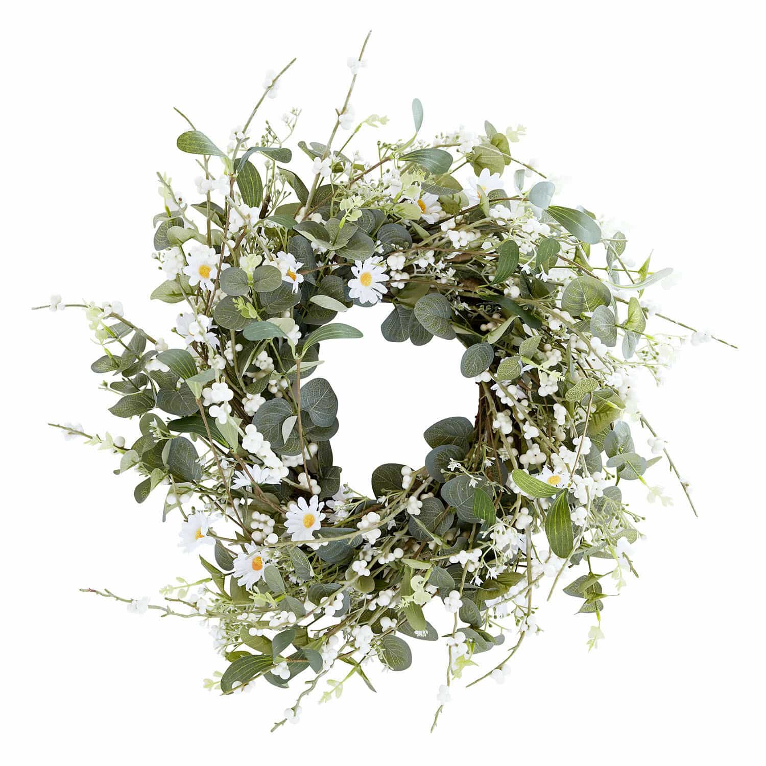 Kranz Mixale Dekorativer Kranz aus grünen Blättern und weißen Blumen, natürlicher Stil, Wand- oder Türdeko