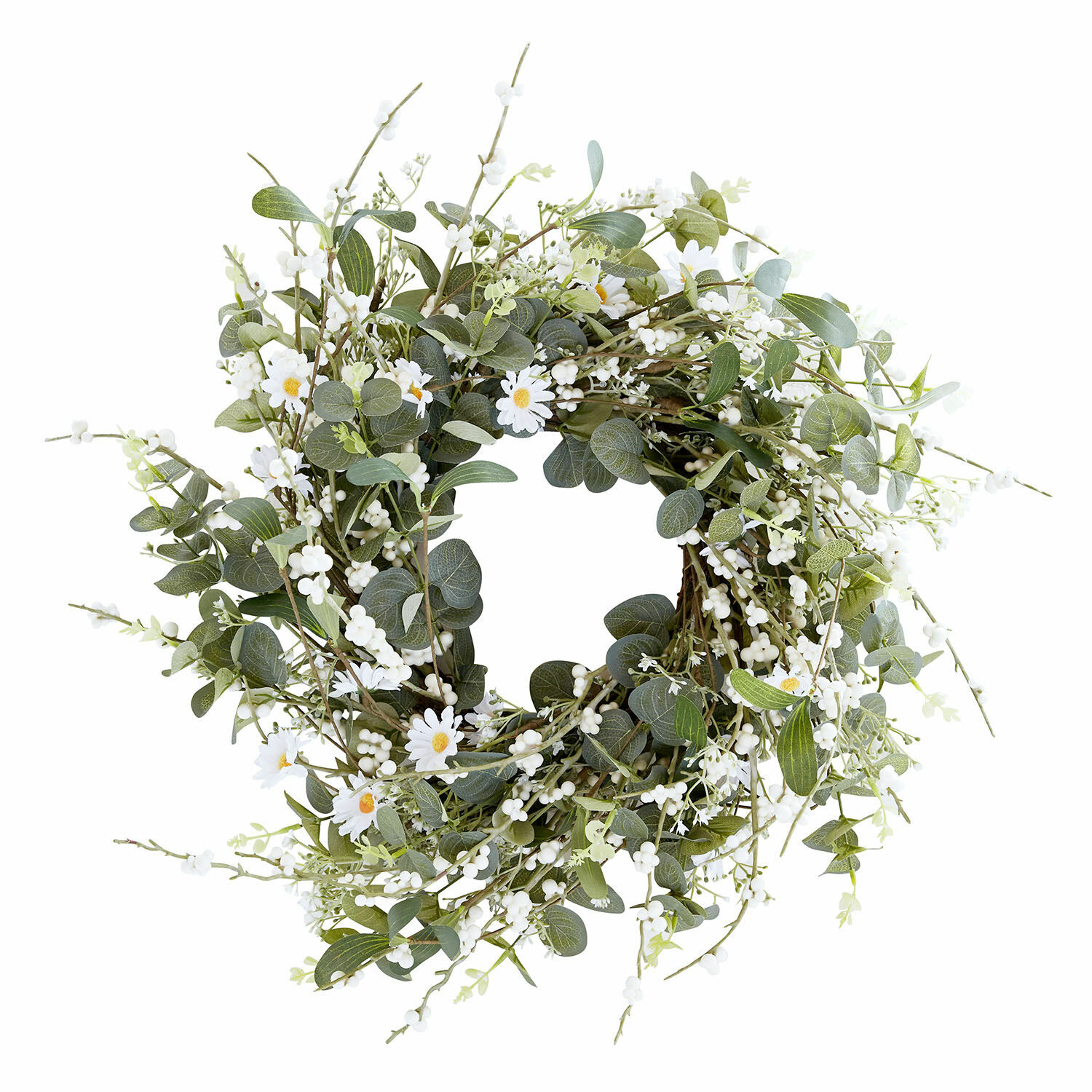 Kranz Mixale Dekorativer Kranz aus grünen Blättern und weißen Blumen, natürlicher Stil, Wand- oder Türdeko