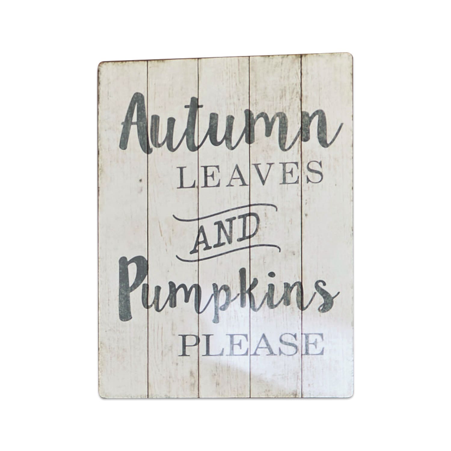 Holz-Wanddekoration mit Schriftzug Autumn Leaves and Pumpkins Please im rustikalen Stil