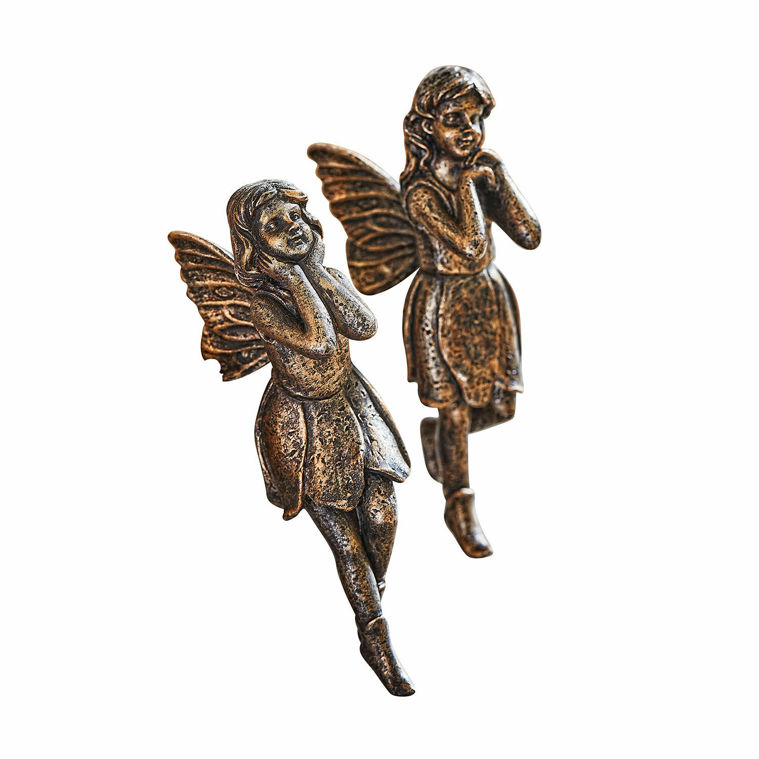 Figur 2er Set Lilly Dekorative Feenfiguren aus braunem Metall zur Innen- und Gartendekoration