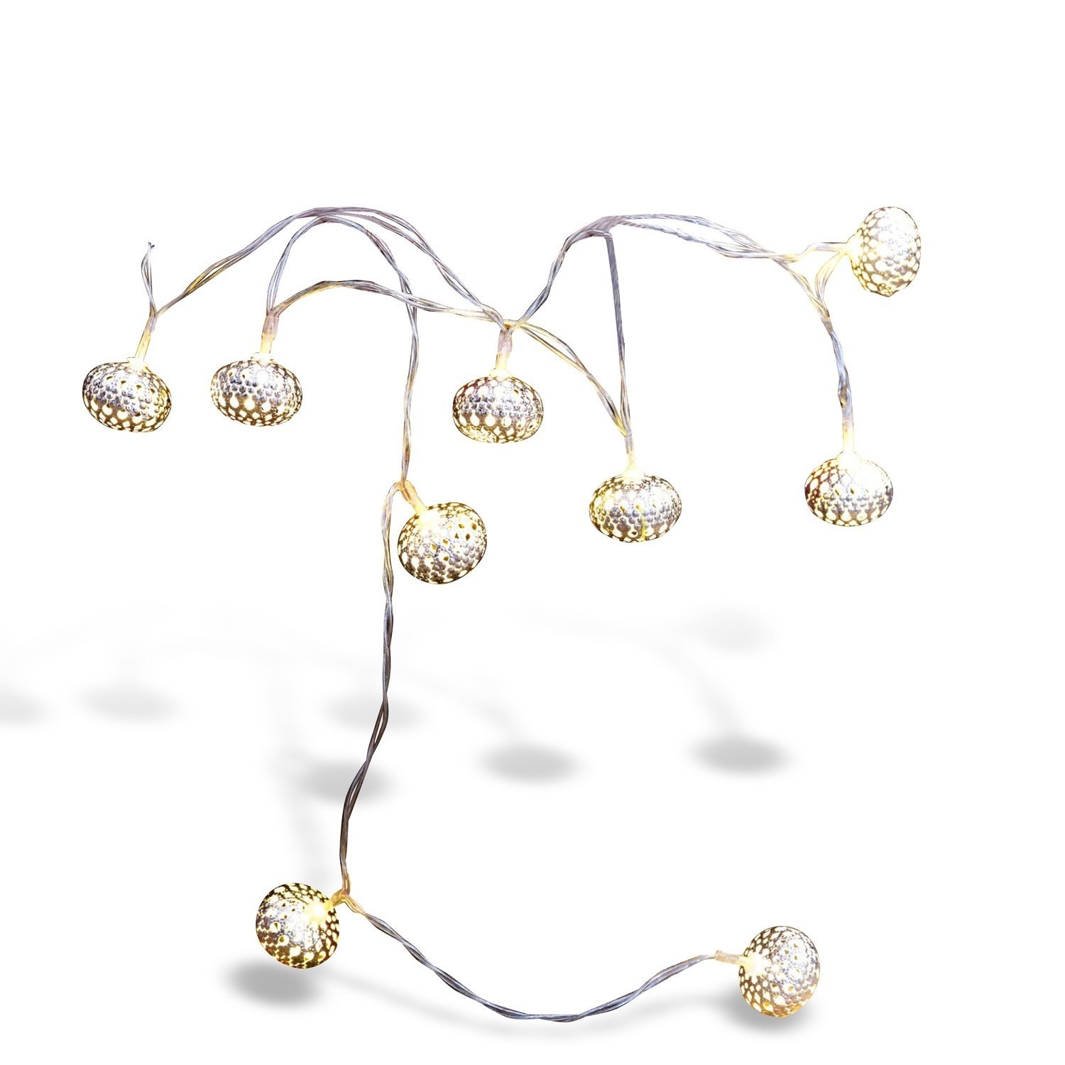 Lichterkette Fireballs Dekorative Lichterkette mit silbernen Metalllampenschirmen, ideal für Innenräume und Festtagsdeko