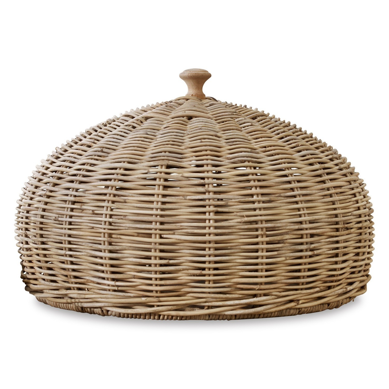 Runde Abdeckung aus natürlichem Rattan mit Holzgriff zum Schutz von Speisen auf dem Tisch