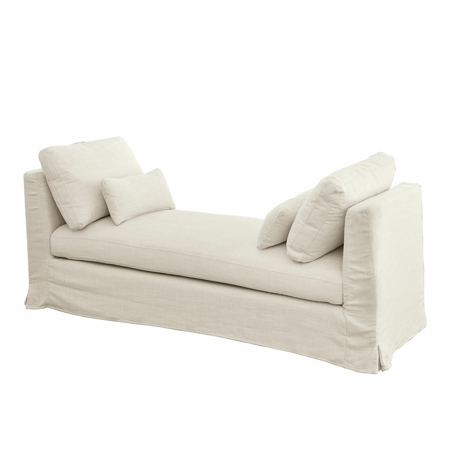 Beige Stoffliege mit Kissen, komfortables Sitzmöbel für Wohnzimmer und Entspannung