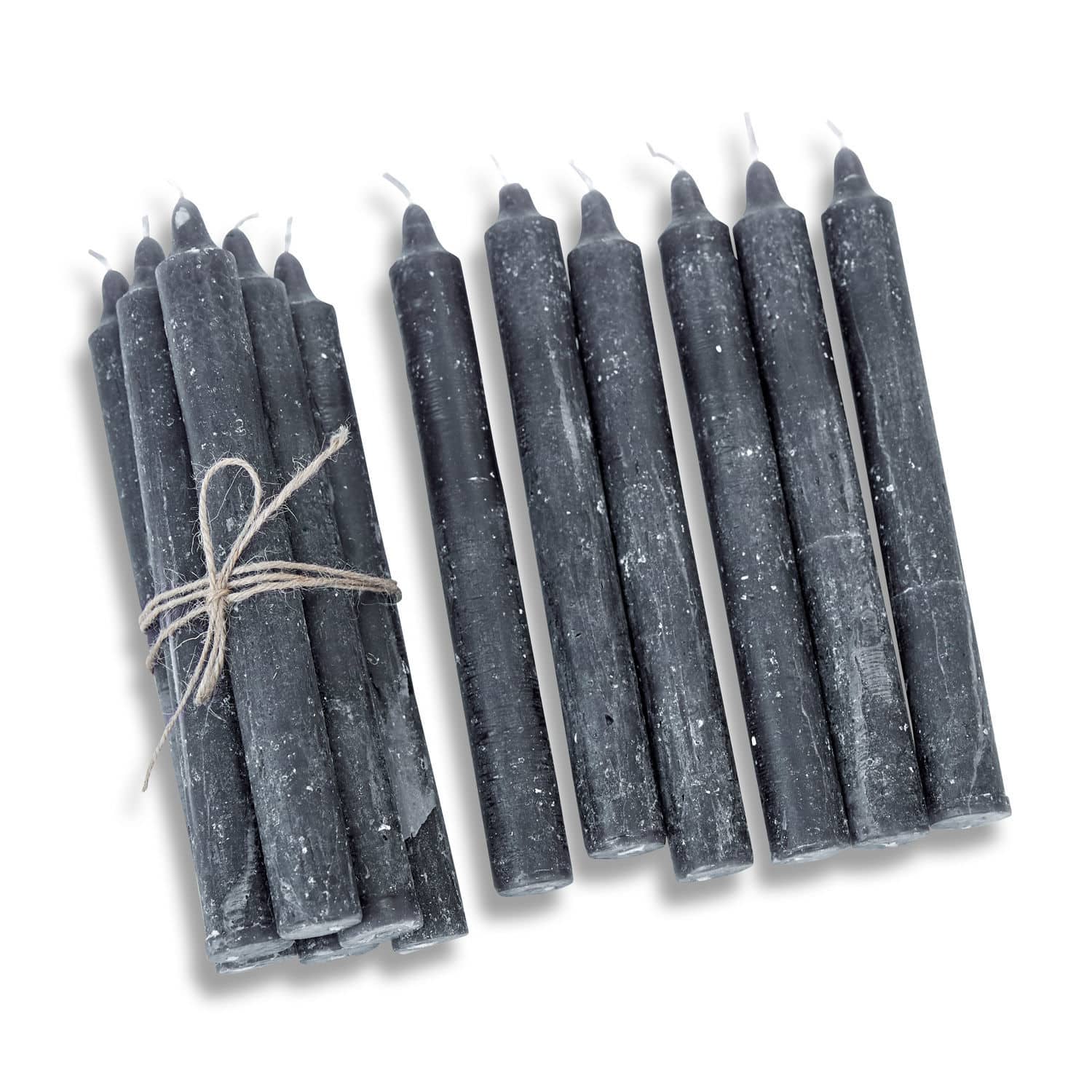 Kerze 12er Set Bauceau Set aus schwarzen Wachskerzen, mit Schnur gebunden, dekorative Kerzen für Zuhause